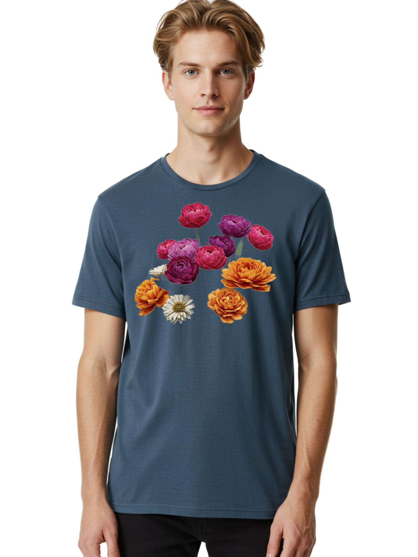 Ranunculus-Flowers Men'S Graphic Tee, 100% Cotton, Comfortable Casual Summer Wear, Machine Washable, Vintage Camera, Old Camera, Antique Camera, Black Camera, Classic Photography, Photography Equipment, Nostalgic Device, Film Camera, Bao783