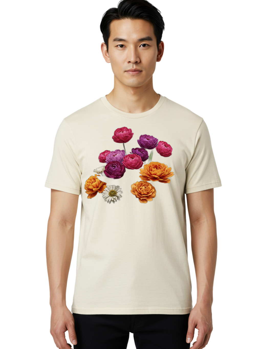 Ranunculus-Flowers Men'S Graphic Tee, 100% Cotton, Comfortable Casual Summer Wear, Machine Washable, Vintage Camera, Old Camera, Antique Camera, Black Camera, Classic Photography, Photography Equipment, Nostalgic Device, Film Camera, Bao783