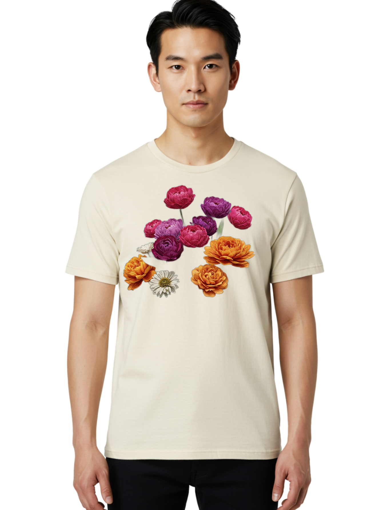 Ranunculus-Flowers Men'S Graphic Tee, 100% Cotton, Comfortable Casual Summer Wear, Machine Washable, Vintage Camera, Old Camera, Antique Camera, Black Camera, Classic Photography, Photography Equipment, Nostalgic Device, Film Camera, Bao783