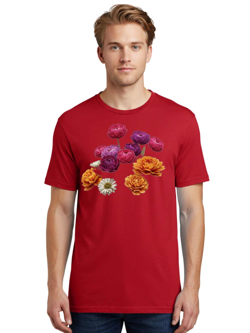 Ranunculus-Flowers Men'S Graphic Tee, 100% Cotton, Comfortable Casual Summer Wear, Machine Washable, Vintage Camera, Old Camera, Antique Camera, Black Camera, Classic Photography, Photography Equipment, Nostalgic Device, Film Camera, Bao783