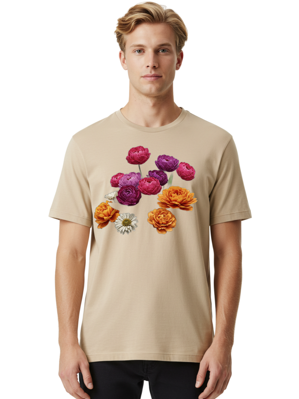 Ranunculus-Flowers Men'S Graphic Tee, 100% Cotton, Comfortable Casual Summer Wear, Machine Washable, Vintage Camera, Old Camera, Antique Camera, Black Camera, Classic Photography, Photography Equipment, Nostalgic Device, Film Camera, Bao783