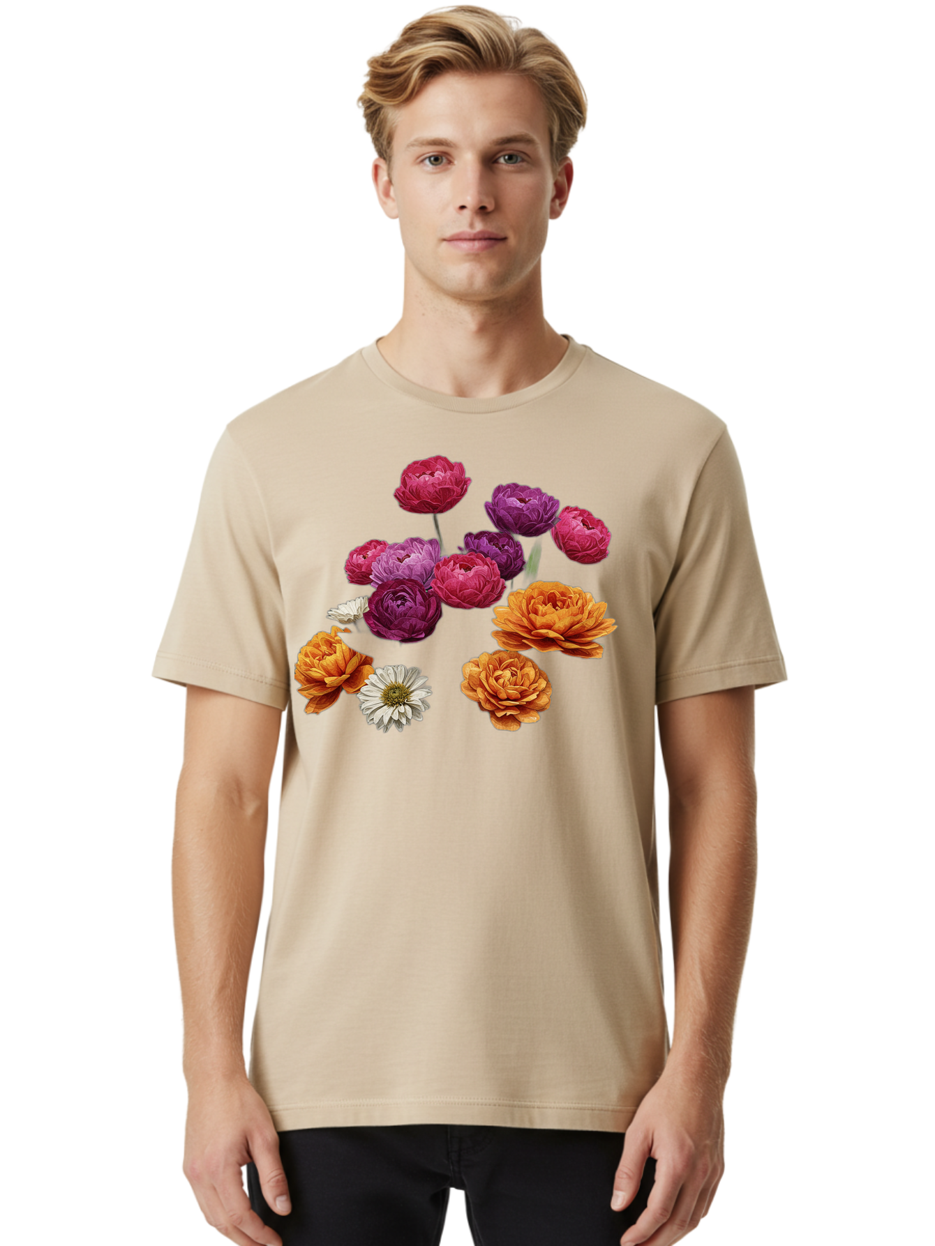 Ranunculus-Flowers Men'S Graphic Tee, 100% Cotton, Comfortable Casual Summer Wear, Machine Washable, Vintage Camera, Old Camera, Antique Camera, Black Camera, Classic Photography, Photography Equipment, Nostalgic Device, Film Camera, Bao783