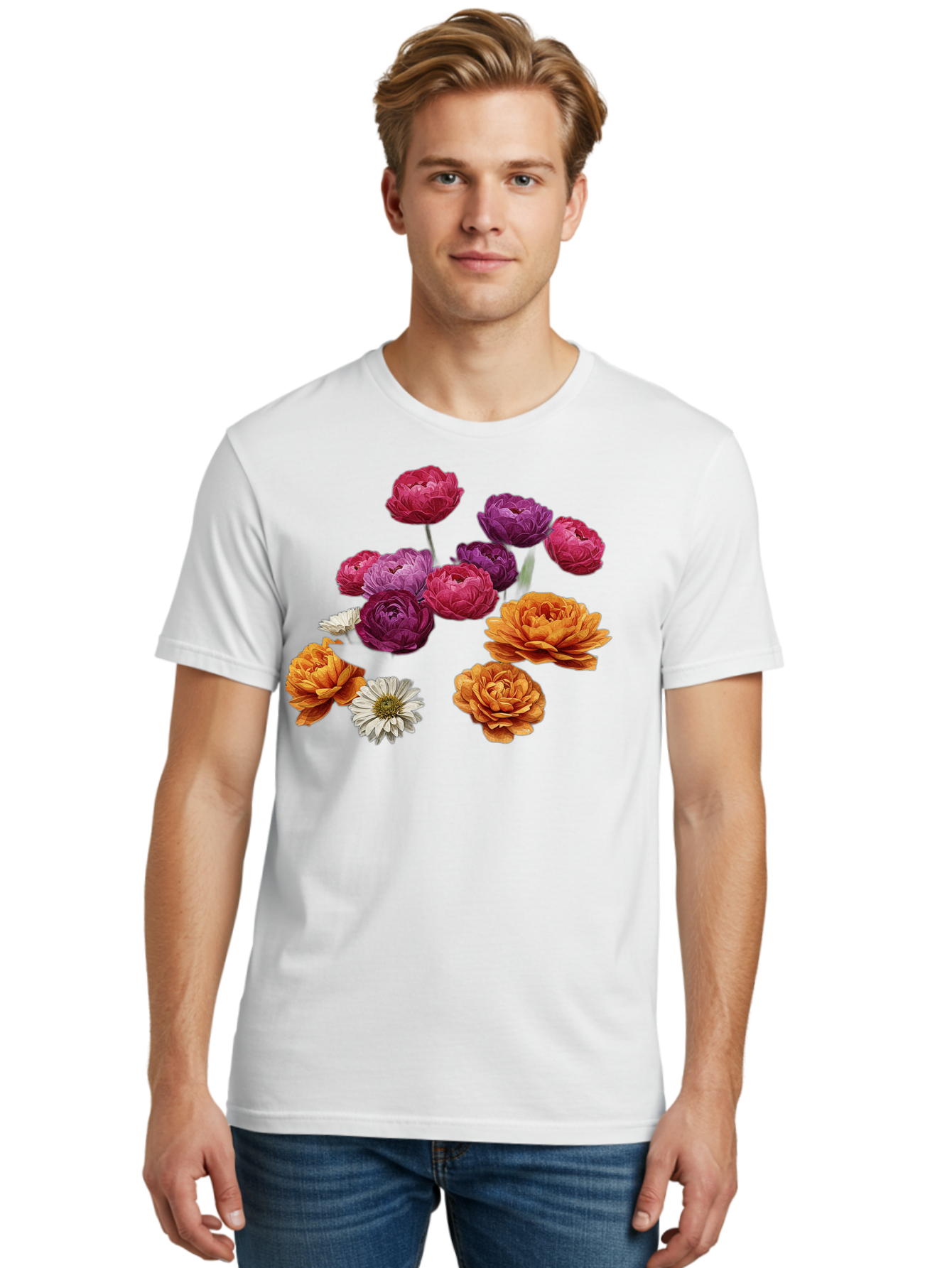 Ranunculus-Flowers Men'S Graphic Tee, 100% Cotton, Comfortable Casual Summer Wear, Machine Washable, Vintage Camera, Old Camera, Antique Camera, Black Camera, Classic Photography, Photography Equipment, Nostalgic Device, Film Camera, Bao783