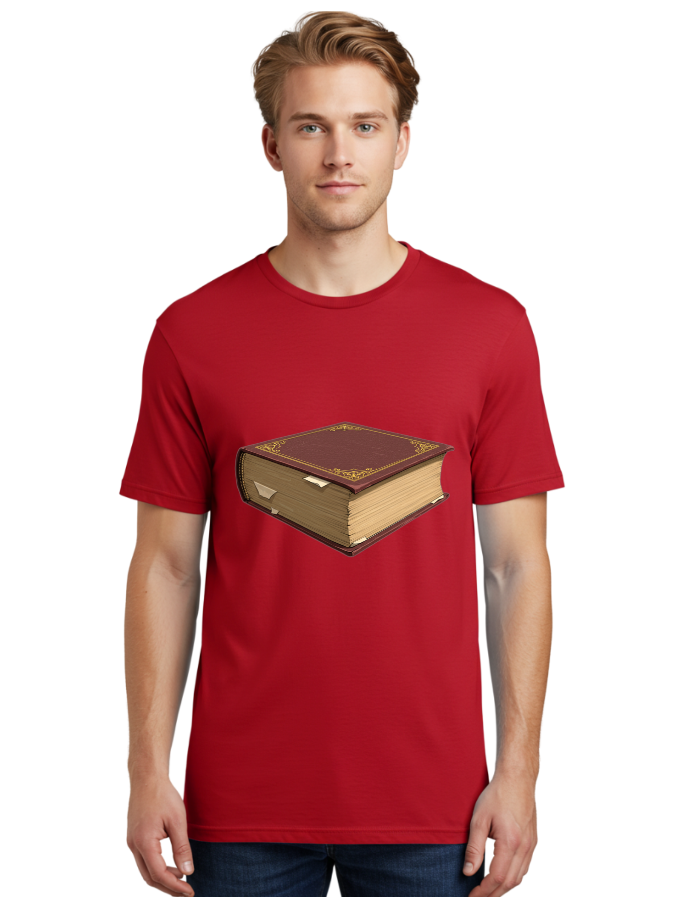 Red-Leather-Bound-Book Men'S Graphic Tee, 100% Cotton, Comfortable Casual Summer Wear, Machine Washable, Vintage Camera, Old Camera, Antique Camera, Black Camera, Classic Photography, Photography Equipment, Nostalgic Device, Film Camera, Bao797