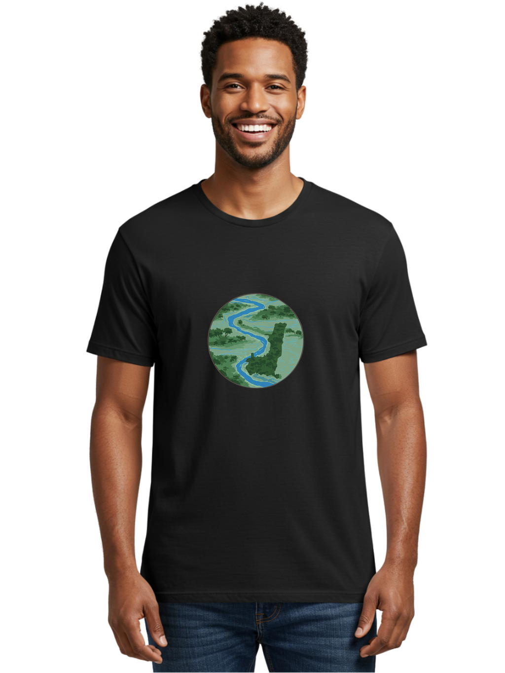 River-Landscape Men'S Graphic Tee, 100% Cotton, Comfortable Casual Summer Wear, Machine Washable, Vintage Camera, Old Camera, Antique Camera, Black Camera, Classic Photography, Photography Equipment, Nostalgic Device, Film Camera, Camera Art Bao799