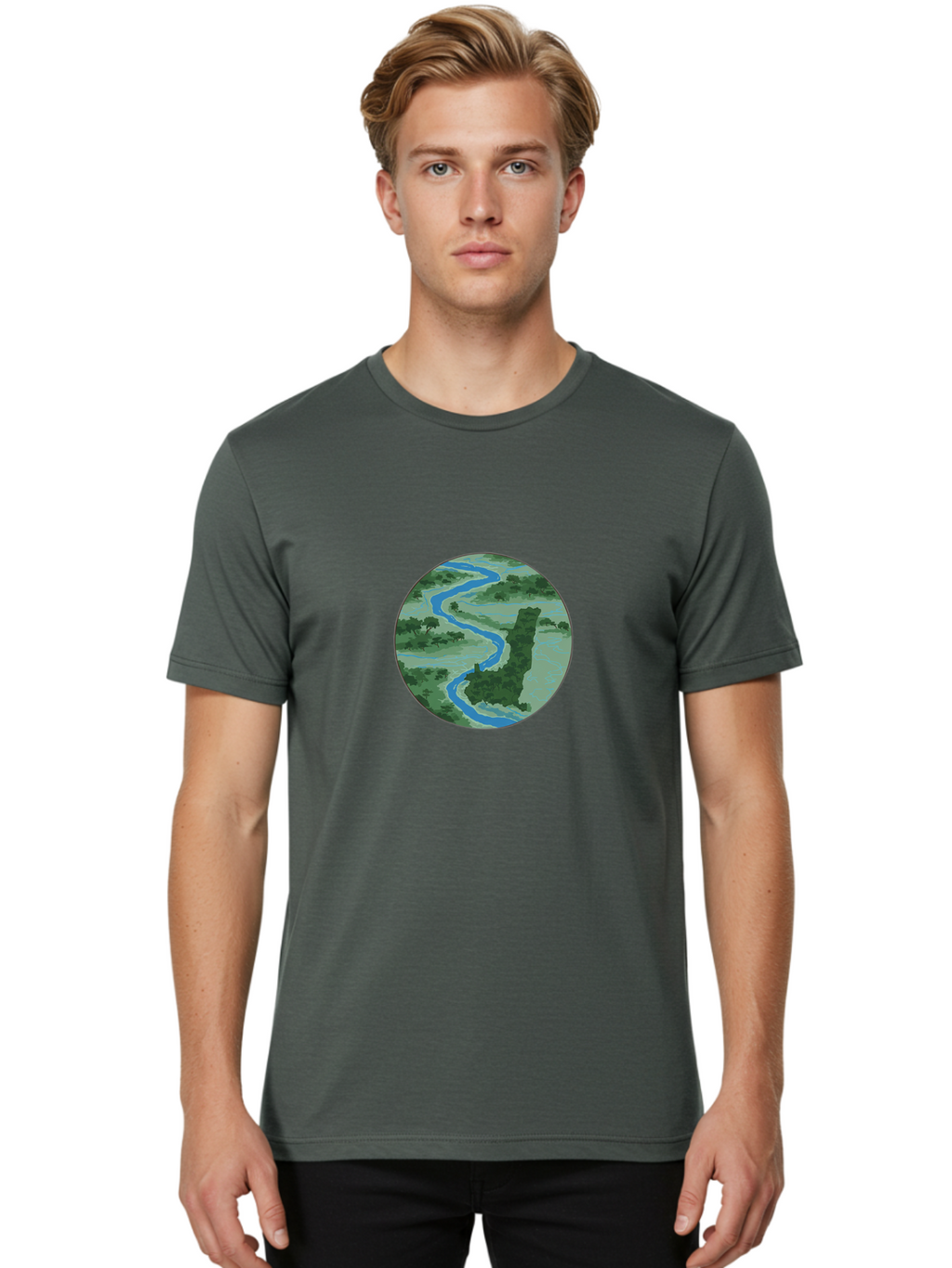 River-Landscape Men'S Graphic Tee, 100% Cotton, Comfortable Casual Summer Wear, Machine Washable, Vintage Camera, Old Camera, Antique Camera, Black Camera, Classic Photography, Photography Equipment, Nostalgic Device, Film Camera, Camera Art Bao799