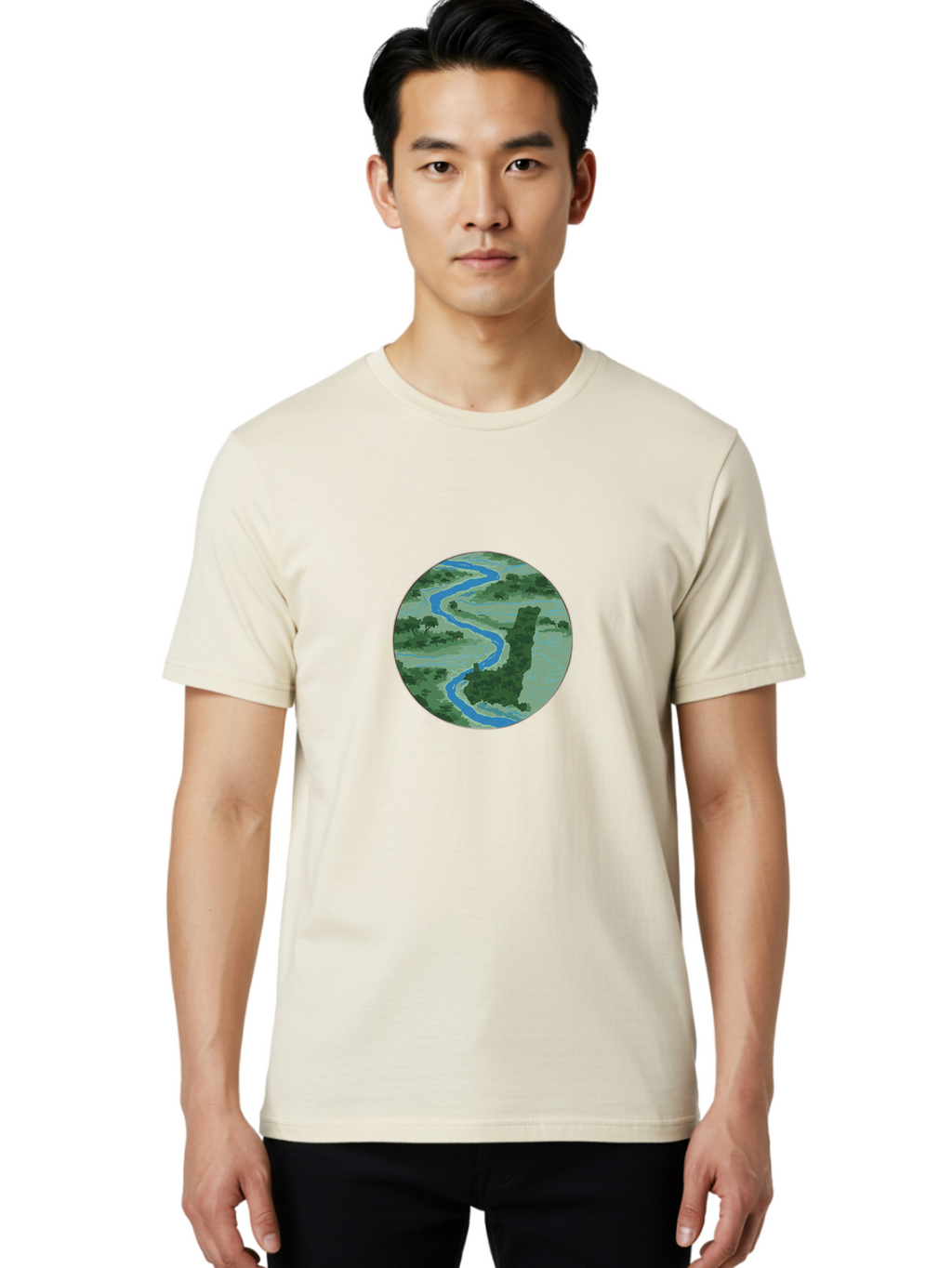 River-Landscape Men'S Graphic Tee, 100% Cotton, Comfortable Casual Summer Wear, Machine Washable, Vintage Camera, Old Camera, Antique Camera, Black Camera, Classic Photography, Photography Equipment, Nostalgic Device, Film Camera, Camera Art Bao799