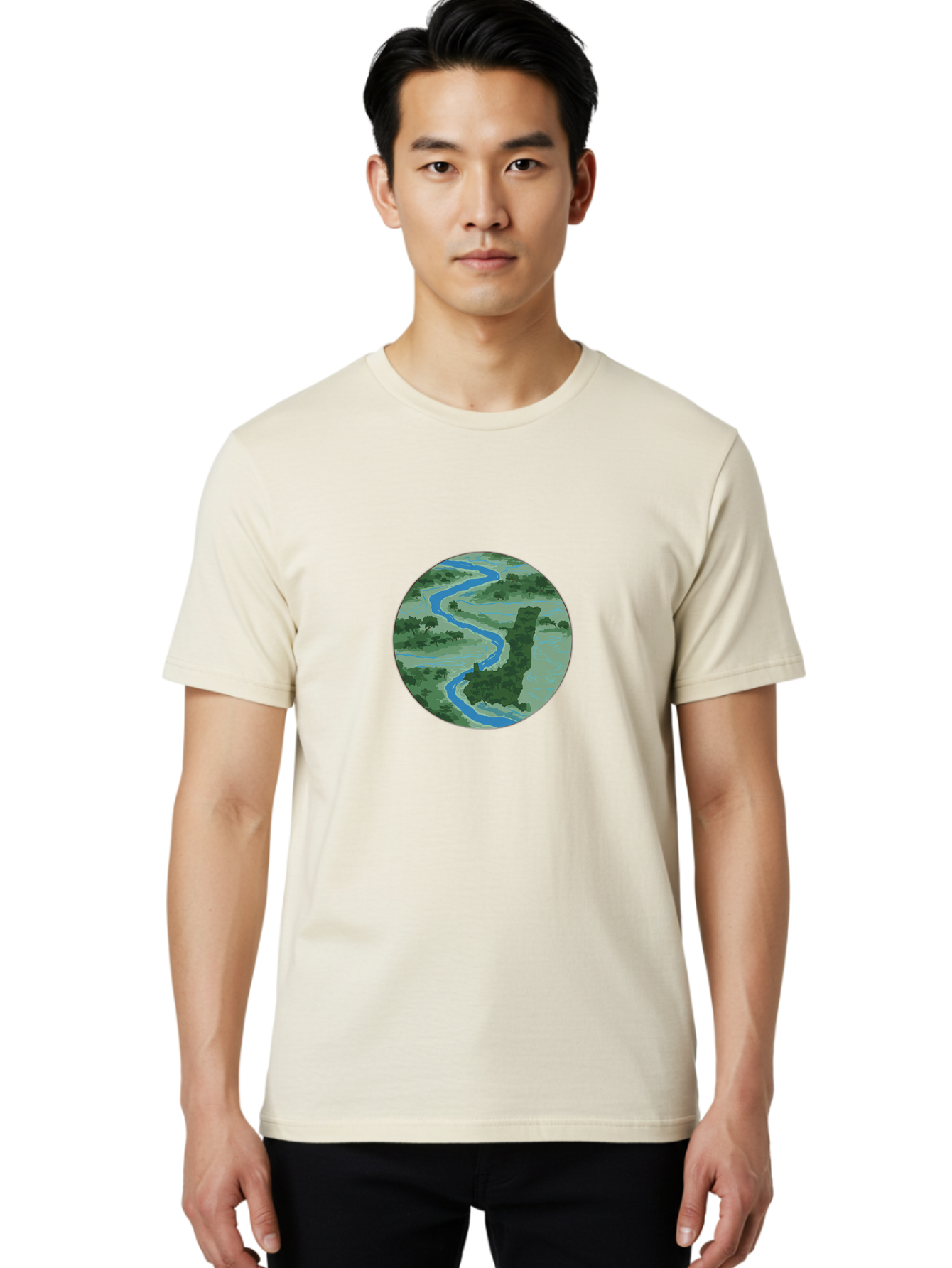 River-Landscape Men'S Graphic Tee, 100% Cotton, Comfortable Casual Summer Wear, Machine Washable, Vintage Camera, Old Camera, Antique Camera, Black Camera, Classic Photography, Photography Equipment, Nostalgic Device, Film Camera, Camera Art Bao799