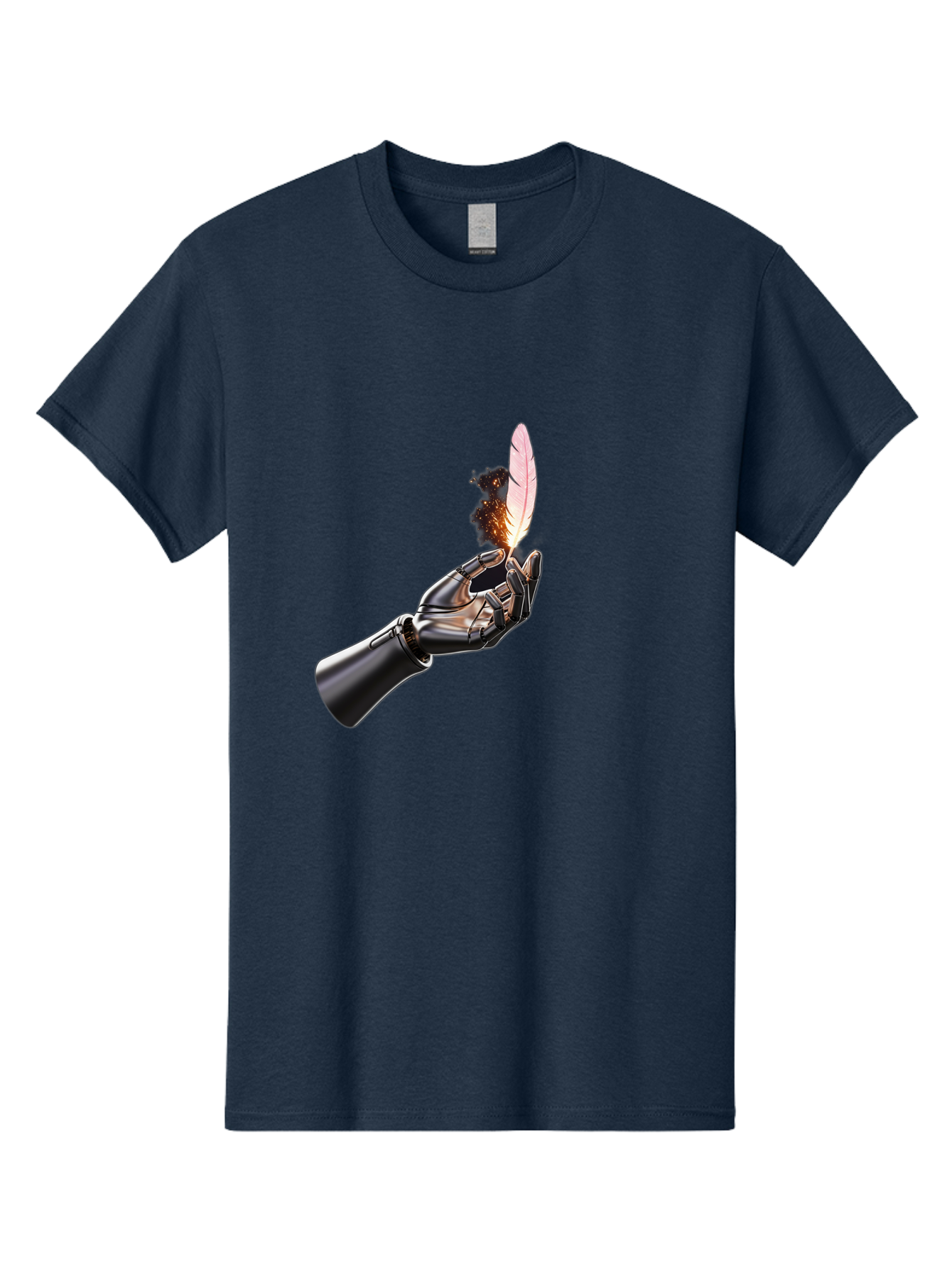 Robot-Hand-Holding-Feather-1 Men'S Graphic Tee, 100% Cotton, Comfortable Casual Summer Wear, Machine Washable, Vintage Camera, Old Camera, Antique Camera, Black Camera, Classic Photography, Photography Equipment, Nostalgic Device, Film Camera, Bao802
