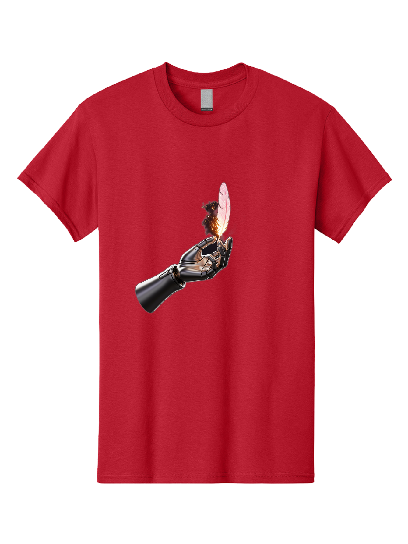Robot-Hand-Holding-Feather-1 Men'S Graphic Tee, 100% Cotton, Comfortable Casual Summer Wear, Machine Washable, Vintage Camera, Old Camera, Antique Camera, Black Camera, Classic Photography, Photography Equipment, Nostalgic Device, Film Camera, Bao802
