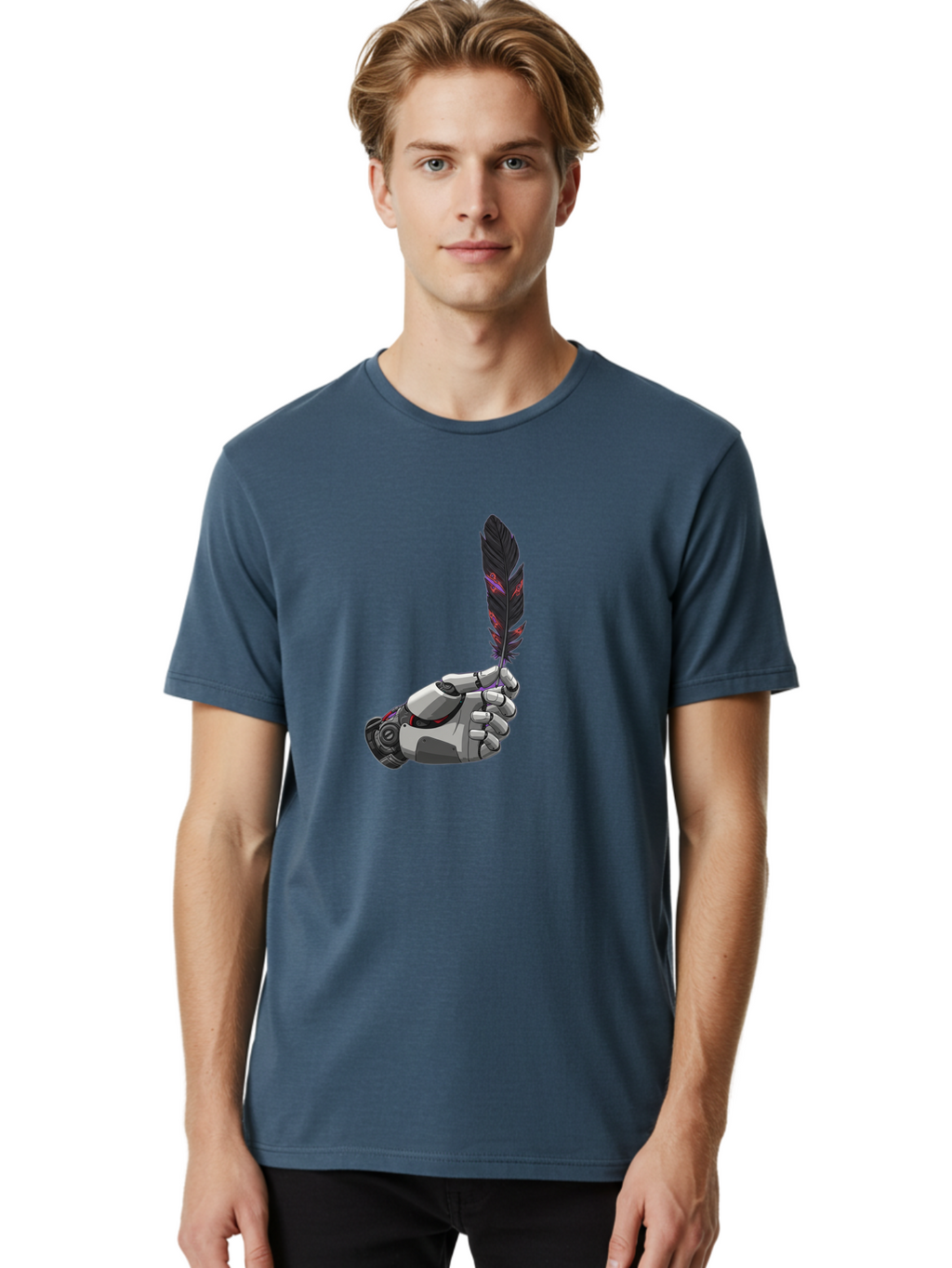 Robot-Hand-Holding-Feather Men'S Graphic Tee, 100% Cotton, Comfortable Casual Summer Wear, Machine Washable, Vintage Camera, Old Camera, Antique Camera, Black Camera, Classic Photography, Photography Equipment, Nostalgic Device, Film Camera, Bao803