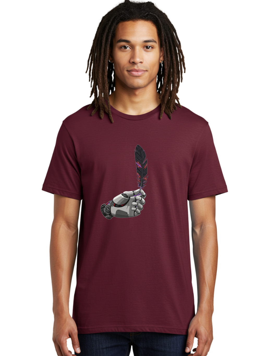 Robot-Hand-Holding-Feather Men'S Graphic Tee, 100% Cotton, Comfortable Casual Summer Wear, Machine Washable, Vintage Camera, Old Camera, Antique Camera, Black Camera, Classic Photography, Photography Equipment, Nostalgic Device, Film Camera, Bao803