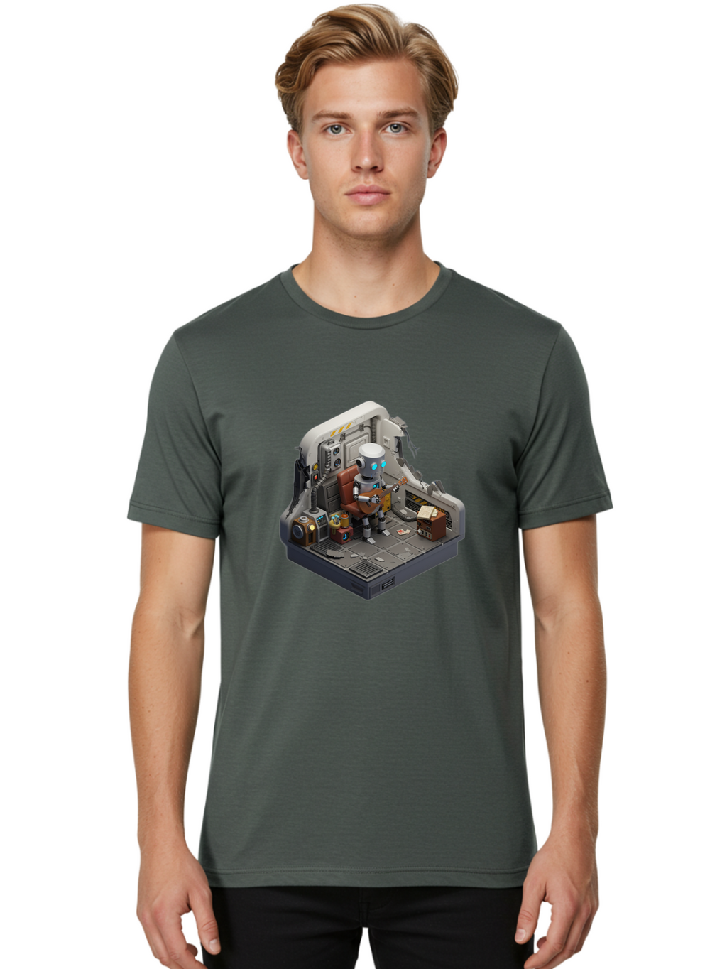 Robot-In-Control-Room Men'S Graphic Tee, 100% Cotton, Comfortable Casual Summer Wear, Machine Washable, Vintage Camera, Old Camera, Antique Camera, Black Camera, Classic Photography, Photography Equipment, Nostalgic Device, Film Camera, Bao804