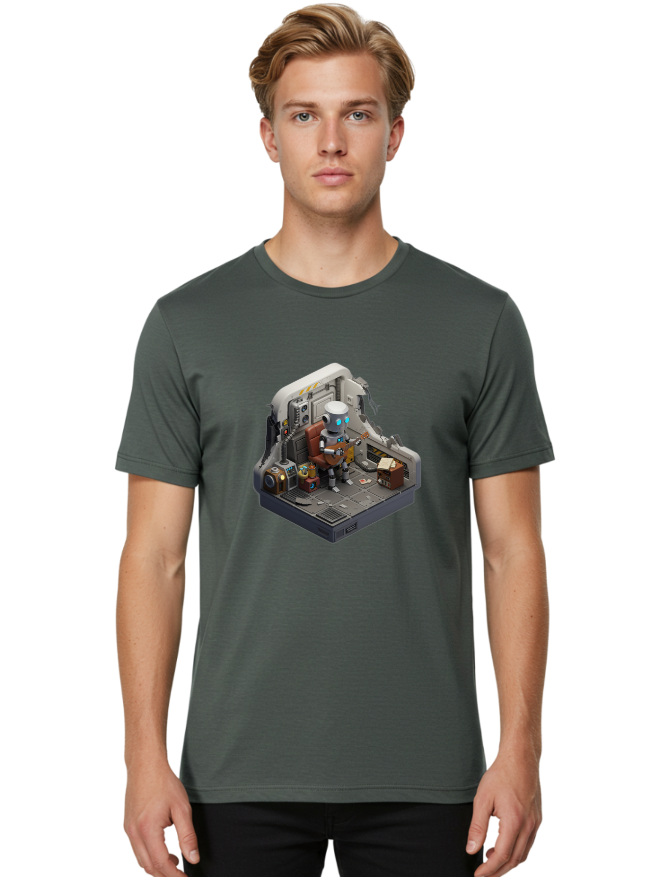 Robot-In-Control-Room Men'S Graphic Tee, 100% Cotton, Comfortable Casual Summer Wear, Machine Washable, Vintage Camera, Old Camera, Antique Camera, Black Camera, Classic Photography, Photography Equipment, Nostalgic Device, Film Camera, Bao804