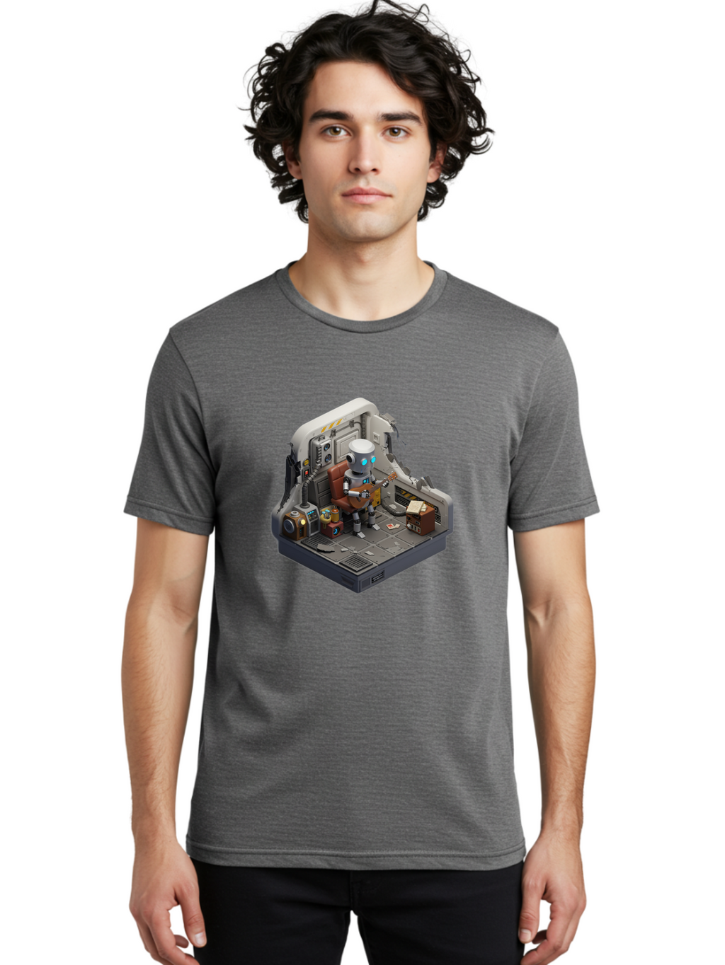 Robot-In-Control-Room Men'S Graphic Tee, 100% Cotton, Comfortable Casual Summer Wear, Machine Washable, Vintage Camera, Old Camera, Antique Camera, Black Camera, Classic Photography, Photography Equipment, Nostalgic Device, Film Camera, Bao804