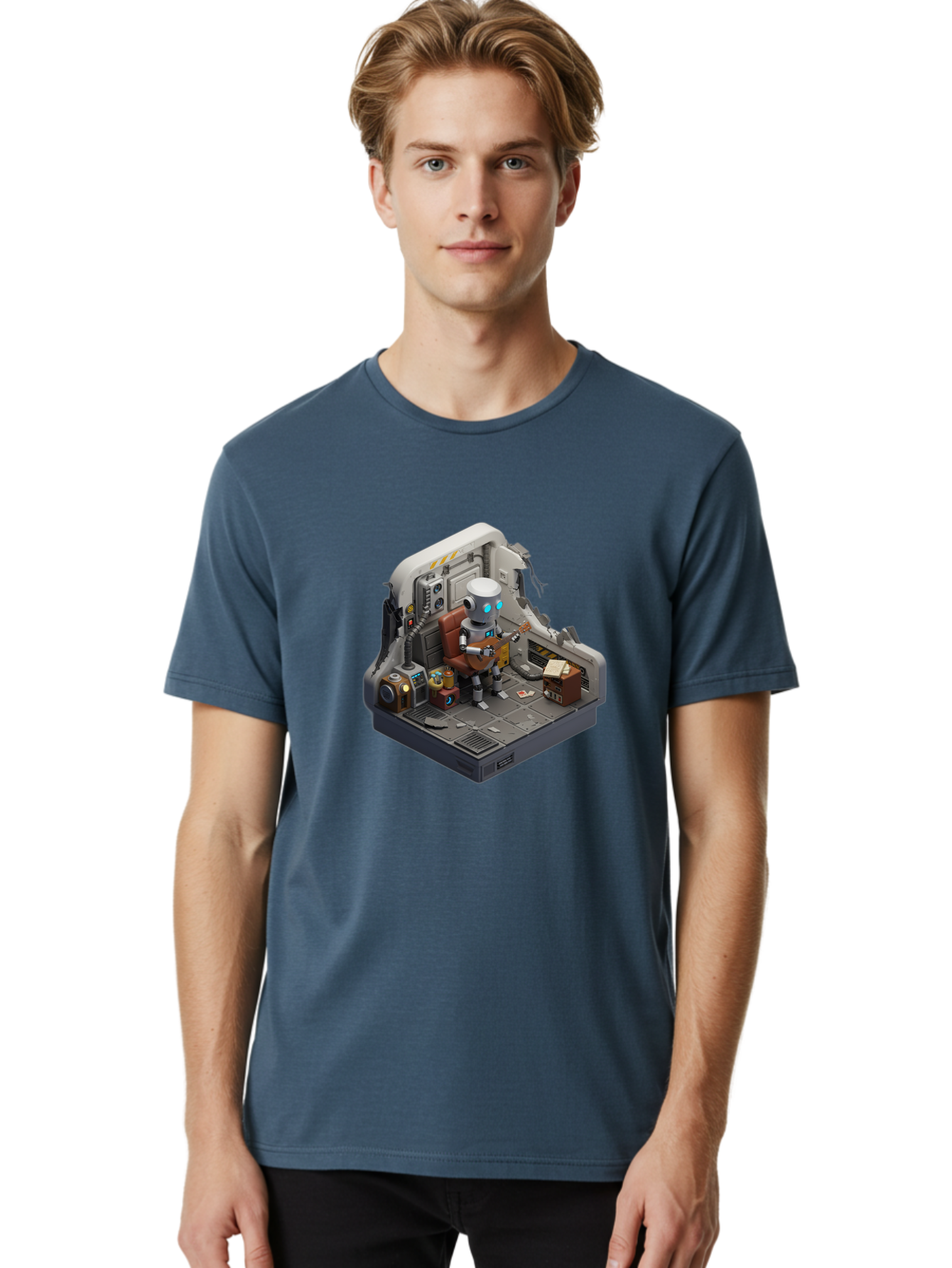 Robot-In-Control-Room Men'S Graphic Tee, 100% Cotton, Comfortable Casual Summer Wear, Machine Washable, Vintage Camera, Old Camera, Antique Camera, Black Camera, Classic Photography, Photography Equipment, Nostalgic Device, Film Camera, Bao804
