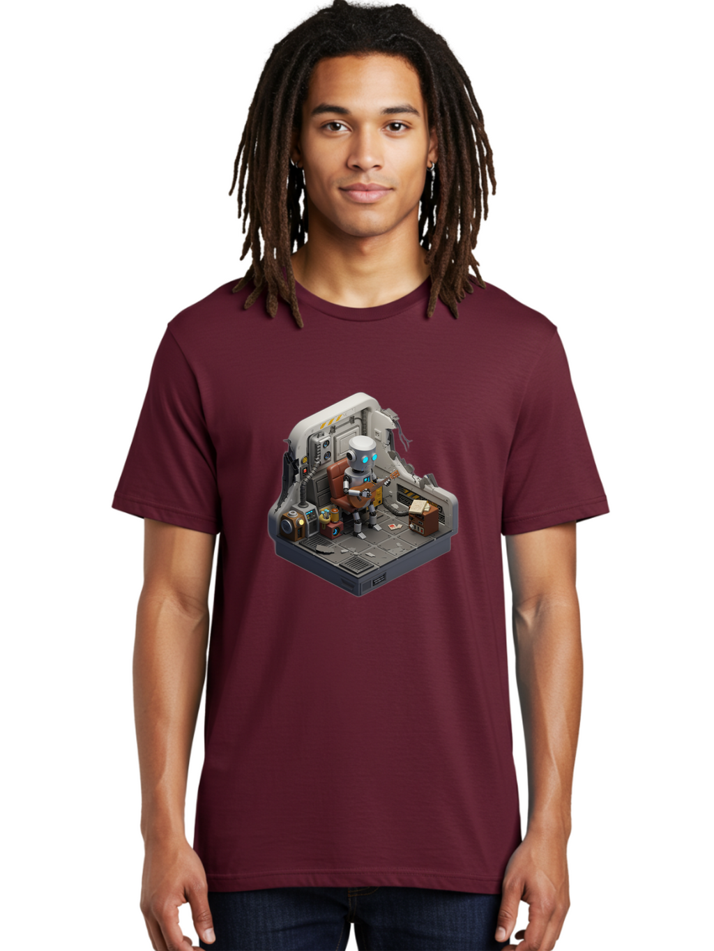 Robot-In-Control-Room Men'S Graphic Tee, 100% Cotton, Comfortable Casual Summer Wear, Machine Washable, Vintage Camera, Old Camera, Antique Camera, Black Camera, Classic Photography, Photography Equipment, Nostalgic Device, Film Camera, Bao804
