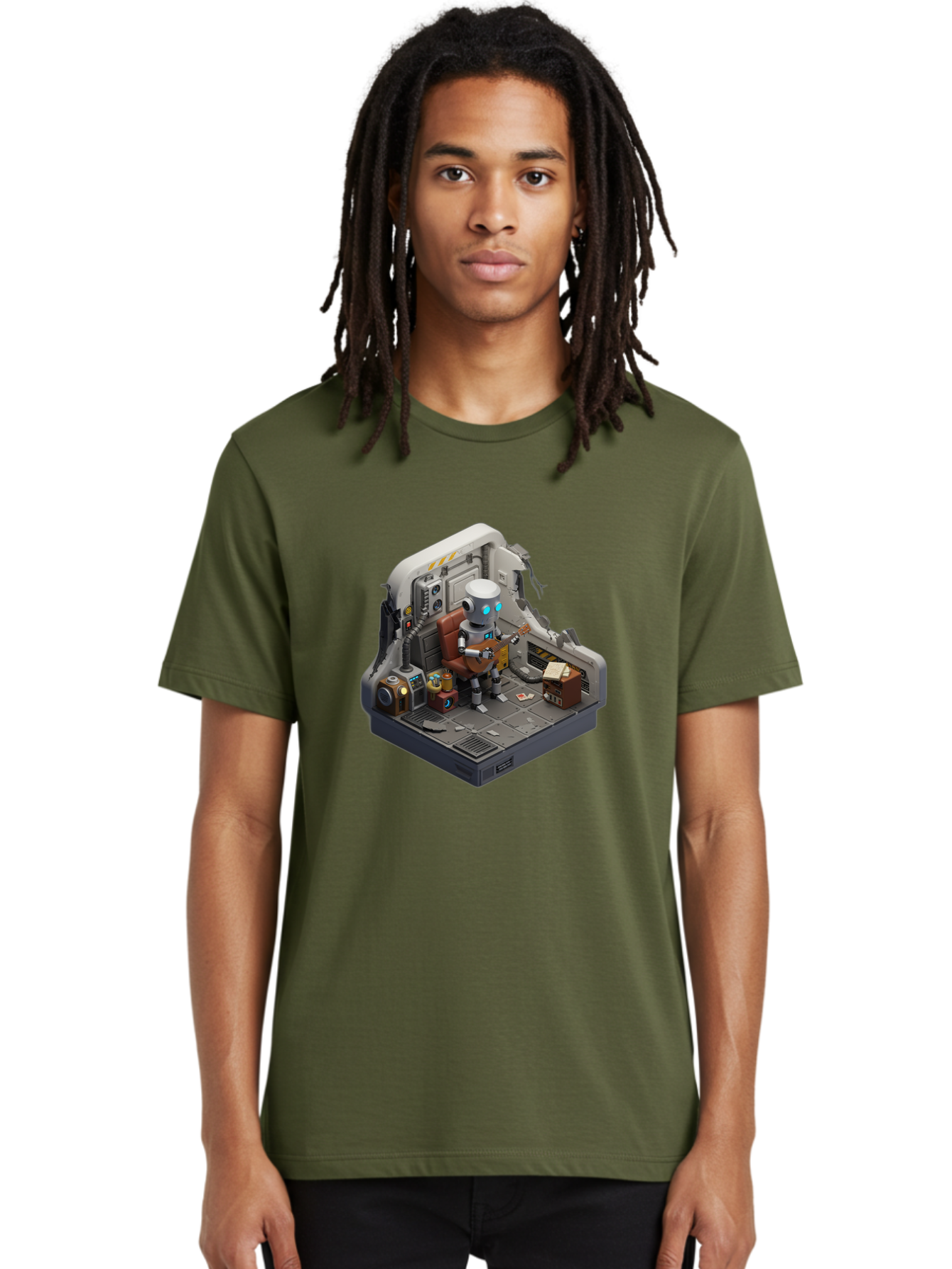Robot-In-Control-Room Men'S Graphic Tee, 100% Cotton, Comfortable Casual Summer Wear, Machine Washable, Vintage Camera, Old Camera, Antique Camera, Black Camera, Classic Photography, Photography Equipment, Nostalgic Device, Film Camera, Bao804