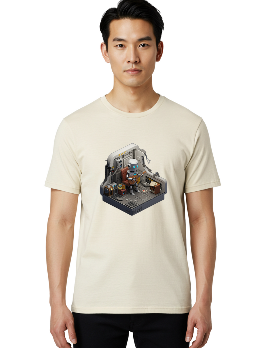 Robot-In-Control-Room Men'S Graphic Tee, 100% Cotton, Comfortable Casual Summer Wear, Machine Washable, Vintage Camera, Old Camera, Antique Camera, Black Camera, Classic Photography, Photography Equipment, Nostalgic Device, Film Camera, Bao804