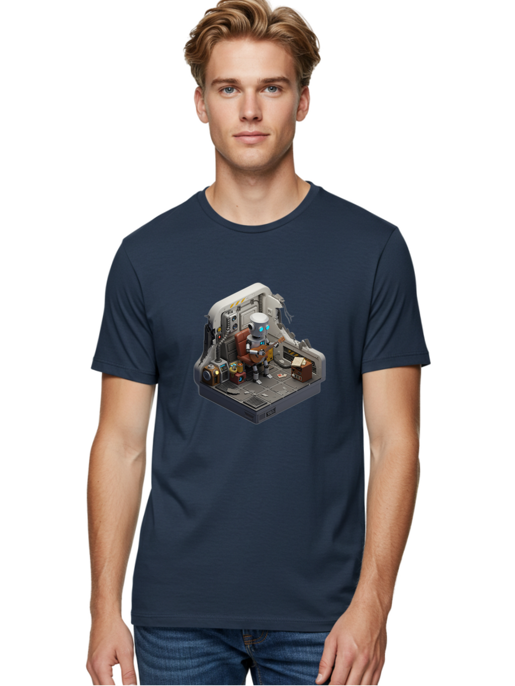 Robot-In-Control-Room Men'S Graphic Tee, 100% Cotton, Comfortable Casual Summer Wear, Machine Washable, Vintage Camera, Old Camera, Antique Camera, Black Camera, Classic Photography, Photography Equipment, Nostalgic Device, Film Camera, Bao804