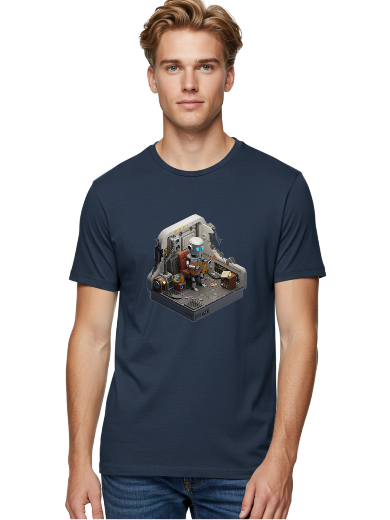 Robot-In-Control-Room Men'S Graphic Tee, 100% Cotton, Comfortable Casual Summer Wear, Machine Washable, Vintage Camera, Old Camera, Antique Camera, Black Camera, Classic Photography, Photography Equipment, Nostalgic Device, Film Camera, Bao804