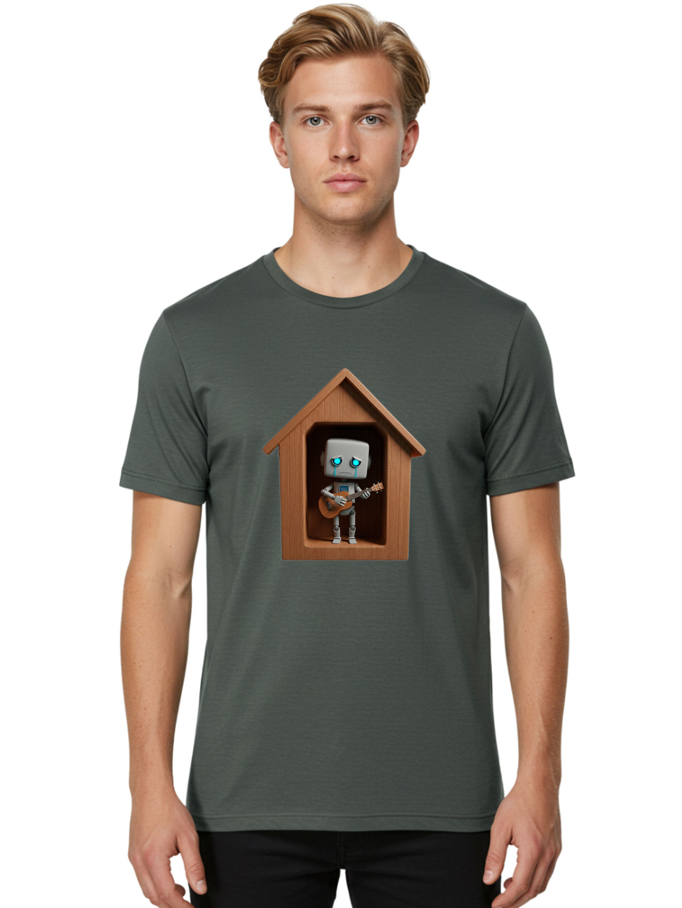 Robot-In-Dog-House Men'S Graphic Tee, 100% Cotton, Comfortable Casual Summer Wear, Machine Washable, Vintage Camera, Old Camera, Antique Camera, Black Camera, Classic Photography, Photography Equipment, Nostalgic Device, Film Camera, Bao805
