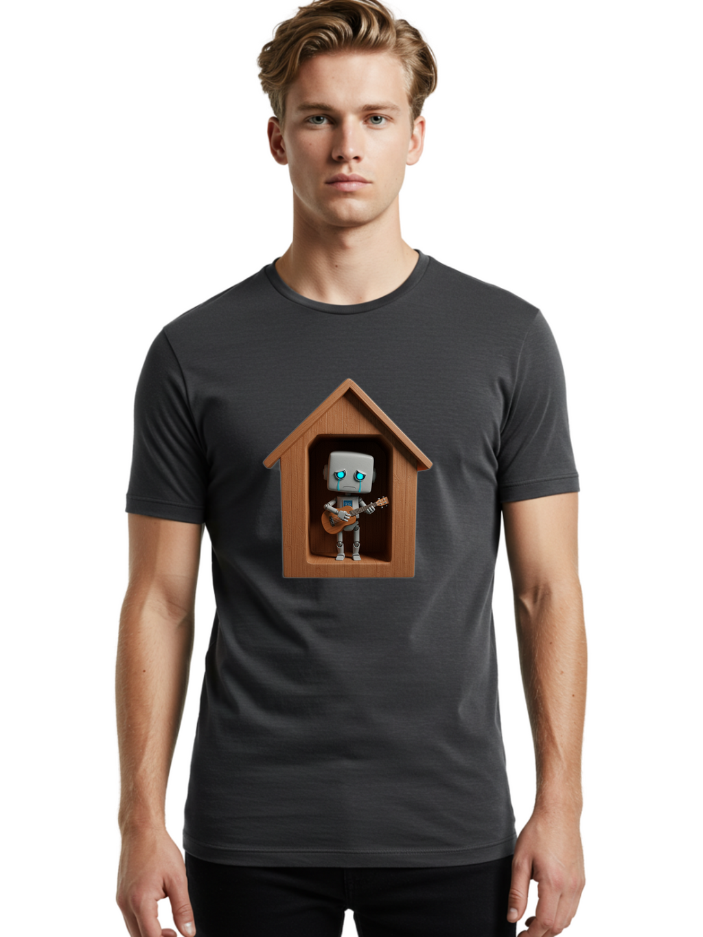 Robot-In-Dog-House Men'S Graphic Tee, 100% Cotton, Comfortable Casual Summer Wear, Machine Washable, Vintage Camera, Old Camera, Antique Camera, Black Camera, Classic Photography, Photography Equipment, Nostalgic Device, Film Camera, Bao805