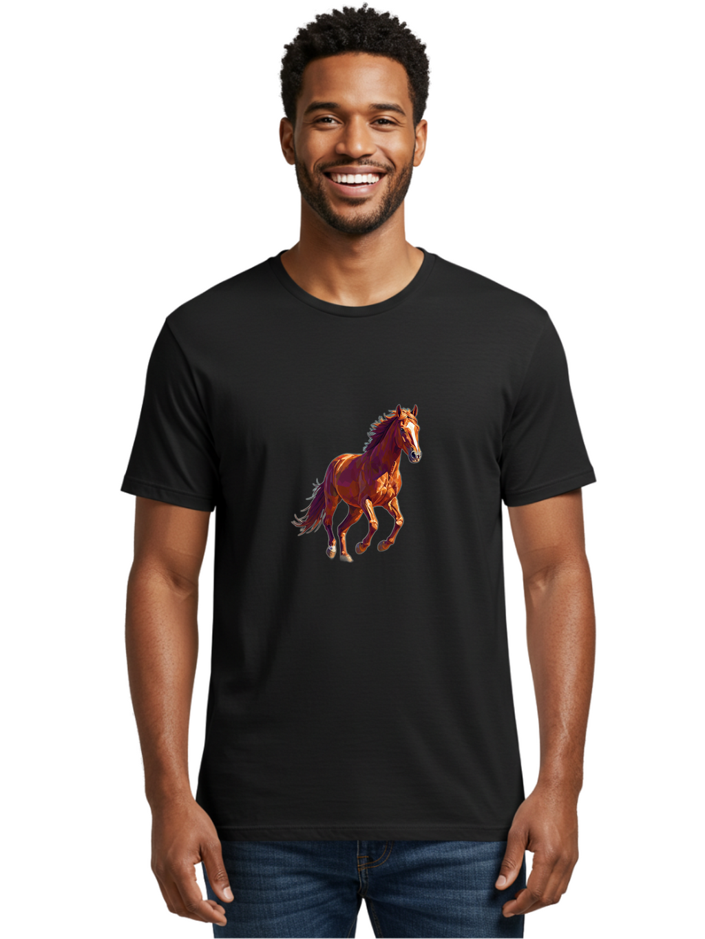 Running-Horse-1 Men'S Graphic Tee, 100% Cotton, Comfortable Casual Summer Wear, Machine Washable, Vintage Camera, Old Camera, Antique Camera, Black Camera, Classic Photography, Photography Equipment, Nostalgic Device, Film Camera, Camera Art Bao816