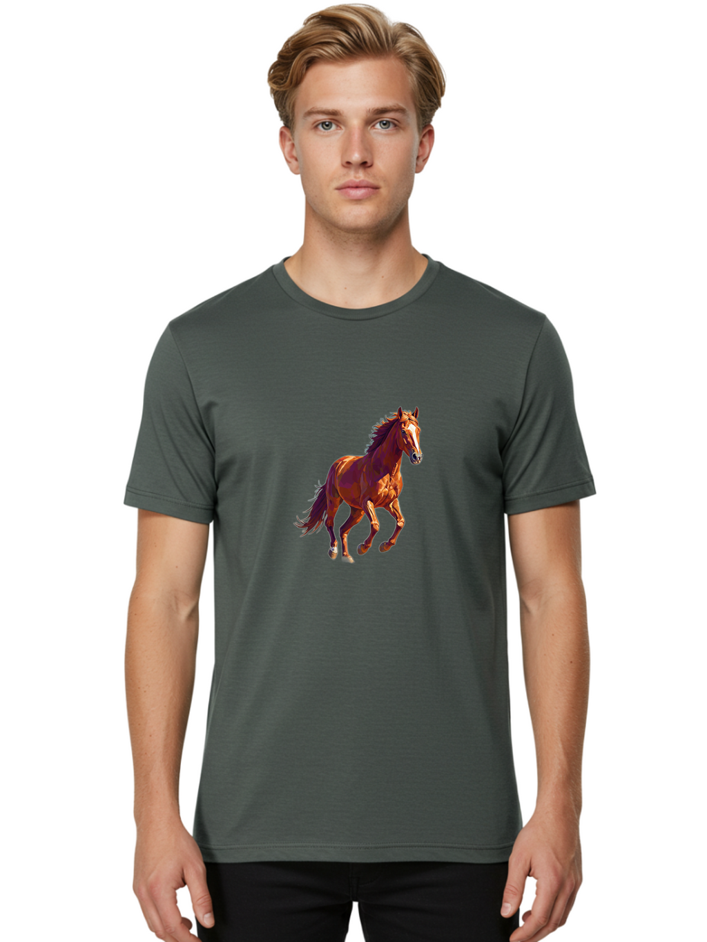 Running-Horse-1 Men'S Graphic Tee, 100% Cotton, Comfortable Casual Summer Wear, Machine Washable, Vintage Camera, Old Camera, Antique Camera, Black Camera, Classic Photography, Photography Equipment, Nostalgic Device, Film Camera, Camera Art Bao816