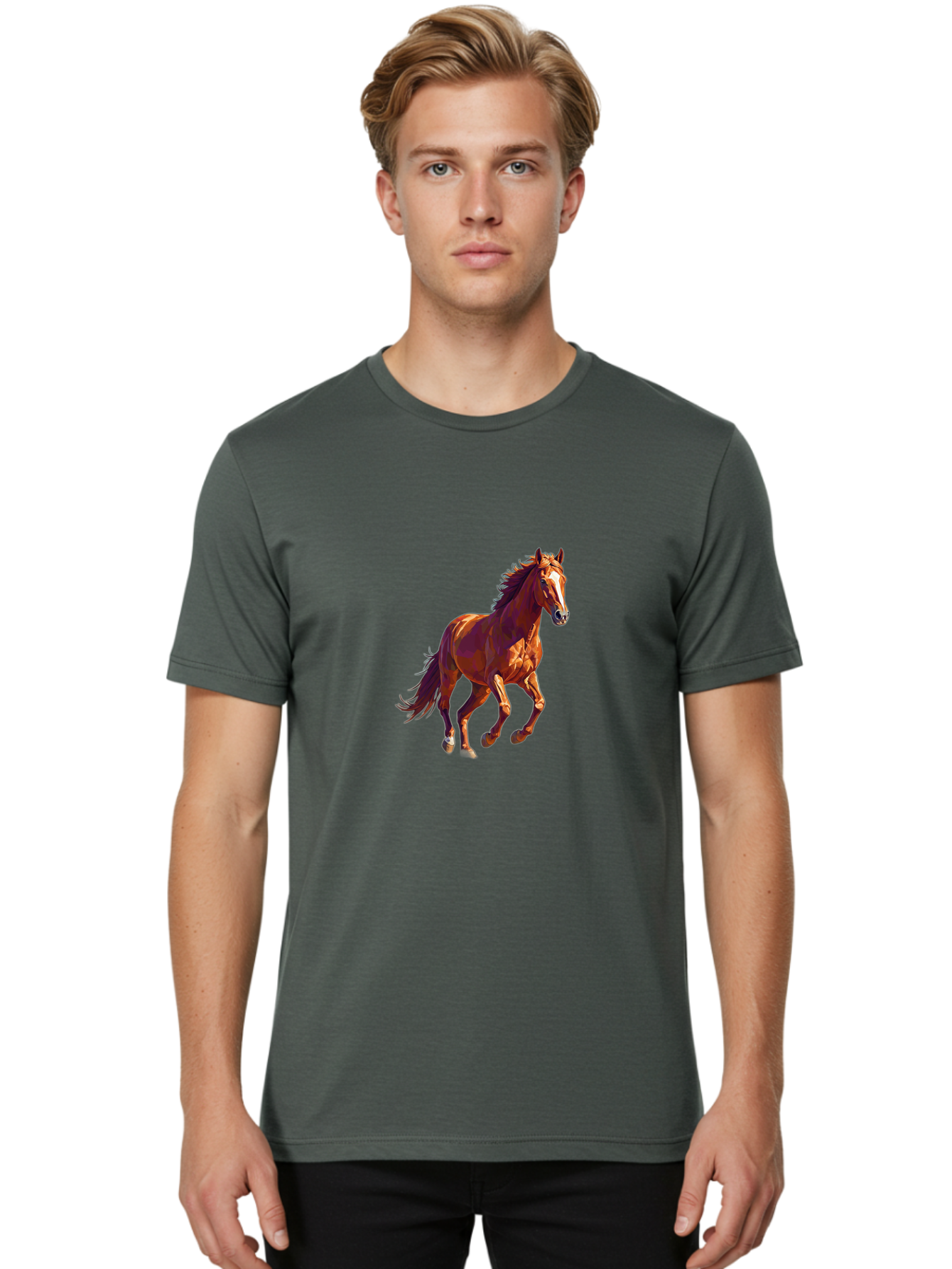 Running-Horse-1 Men'S Graphic Tee, 100% Cotton, Comfortable Casual Summer Wear, Machine Washable, Vintage Camera, Old Camera, Antique Camera, Black Camera, Classic Photography, Photography Equipment, Nostalgic Device, Film Camera, Camera Art Bao816