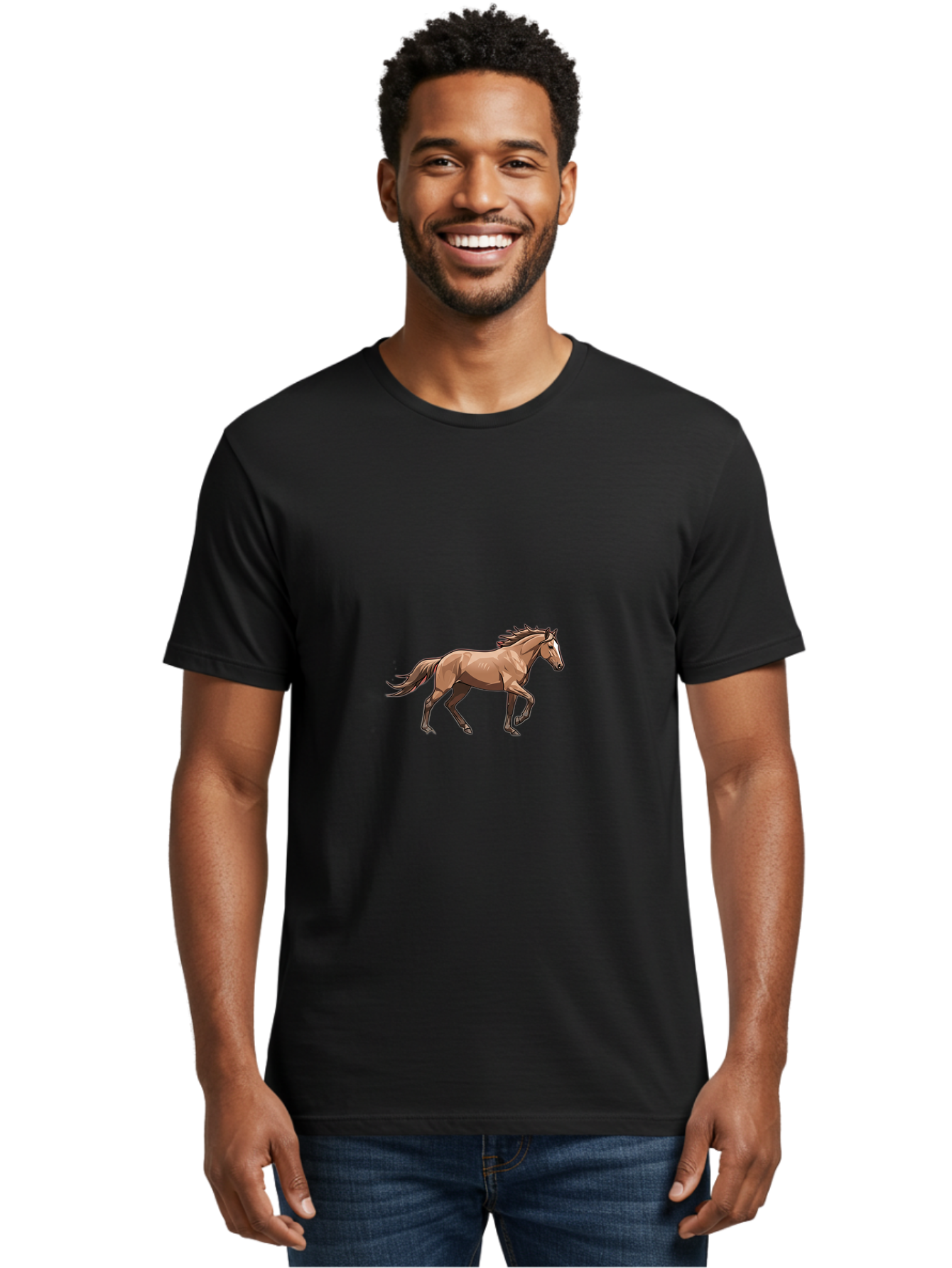 Running-Horse-2 Men'S Graphic Tee, 100% Cotton, Comfortable Casual Summer Wear, Machine Washable, Vintage Camera, Old Camera, Antique Camera, Black Camera, Classic Photography, Photography Equipment, Nostalgic Device, Film Camera, Camera Art Bao817