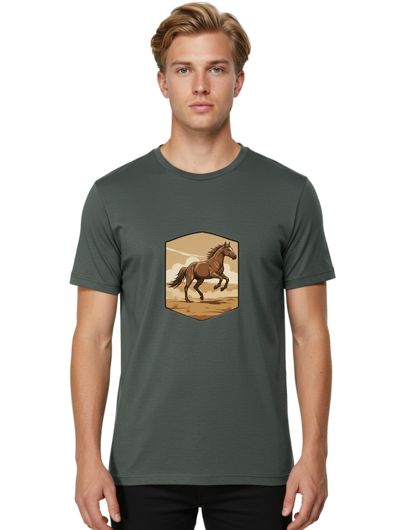 Running-Horse-3 Men'S Graphic Tee, 100% Cotton, Comfortable Casual Summer Wear, Machine Washable, Vintage Camera, Old Camera, Antique Camera, Black Camera, Classic Photography, Photography Equipment, Nostalgic Device, Film Camera, Camera Art Bao818