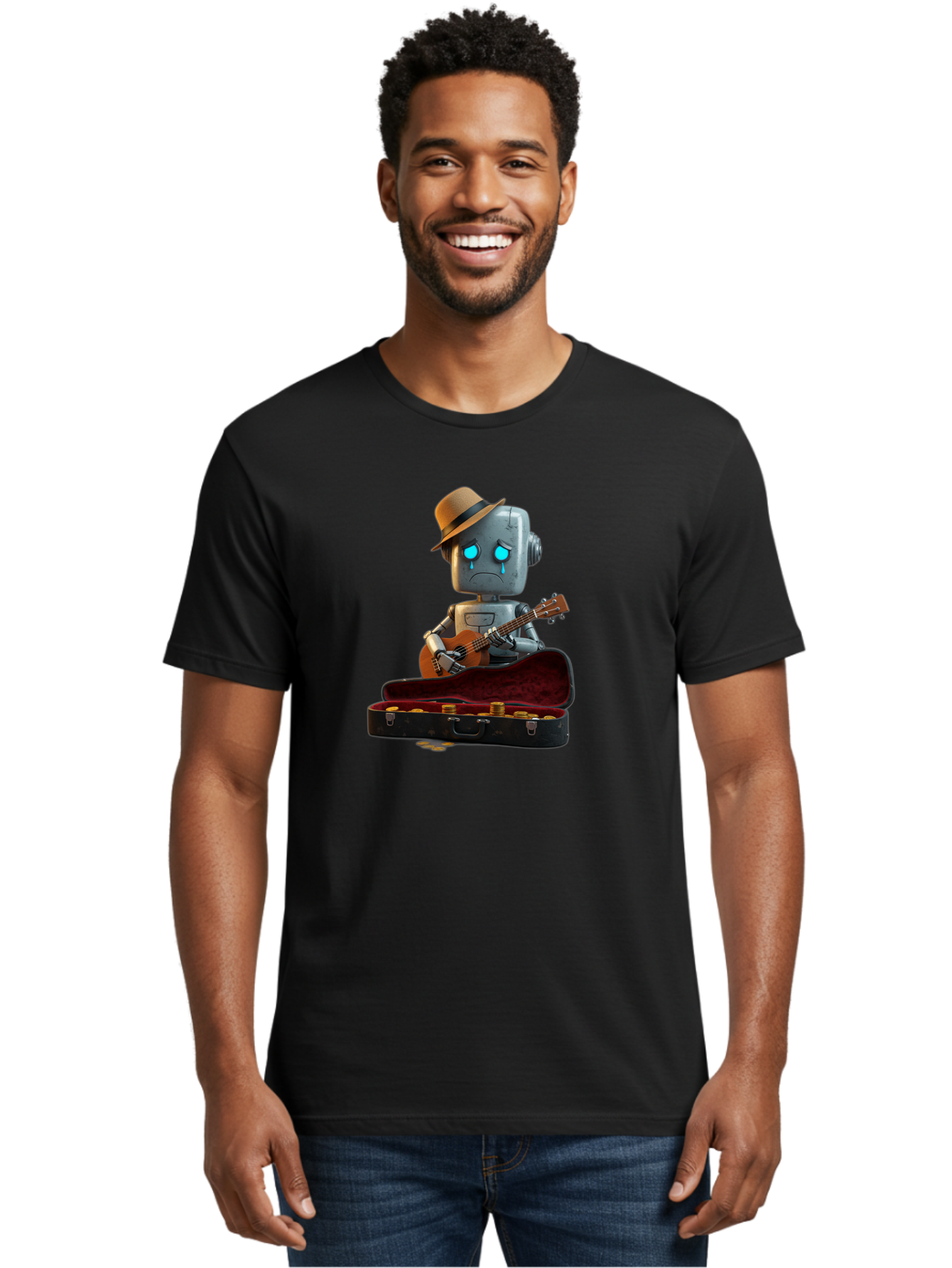 Sad-Robot-Musician Men'S Graphic Tee, 100% Cotton, Comfortable Casual Summer Wear, Machine Washable, Vintage Camera, Old Camera, Antique Camera, Black Camera, Classic Photography, Photography Equipment, Nostalgic Device, Film Camera, Bao837