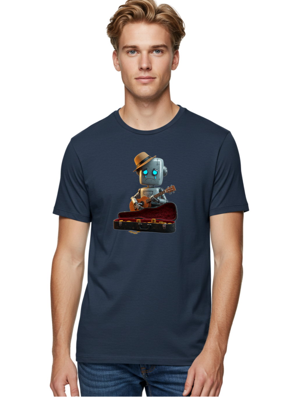 Sad-Robot-Musician Men'S Graphic Tee, 100% Cotton, Comfortable Casual Summer Wear, Machine Washable, Vintage Camera, Old Camera, Antique Camera, Black Camera, Classic Photography, Photography Equipment, Nostalgic Device, Film Camera, Bao837