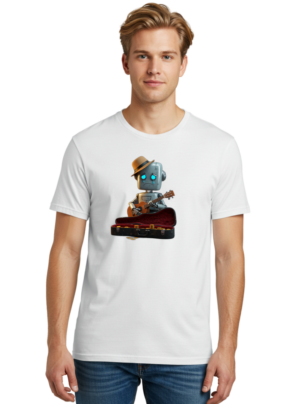 Sad-Robot-Musician Men'S Graphic Tee, 100% Cotton, Comfortable Casual Summer Wear, Machine Washable, Vintage Camera, Old Camera, Antique Camera, Black Camera, Classic Photography, Photography Equipment, Nostalgic Device, Film Camera, Bao837