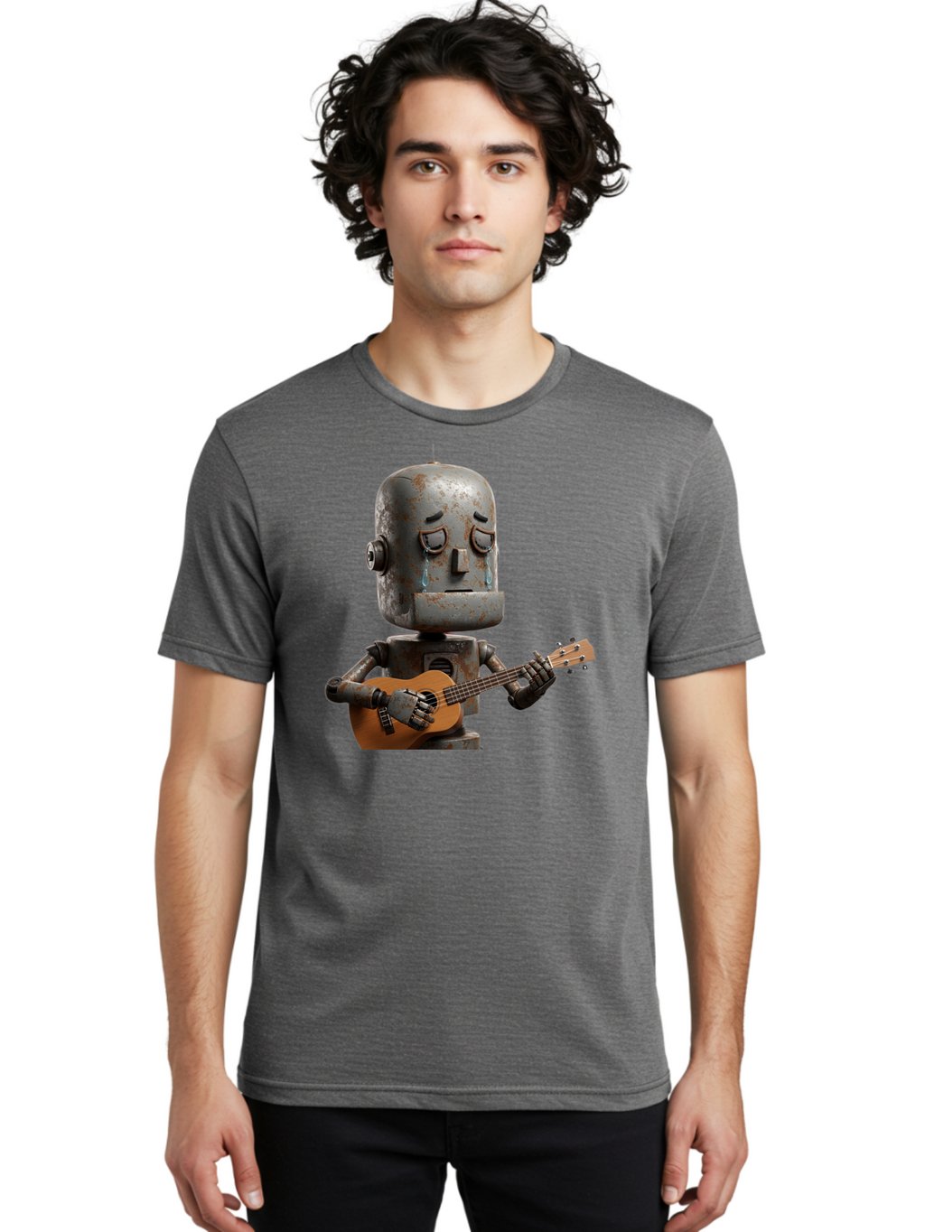 Sad-Robot-Playing-Guitar Men'S Graphic Tee, 100% Cotton, Comfortable Casual Summer Wear, Machine Washable, Vintage Camera, Old Camera, Antique Camera, Black Camera, Classic Photography, Photography Equipment, Nostalgic Device, Film Camera, Bao838