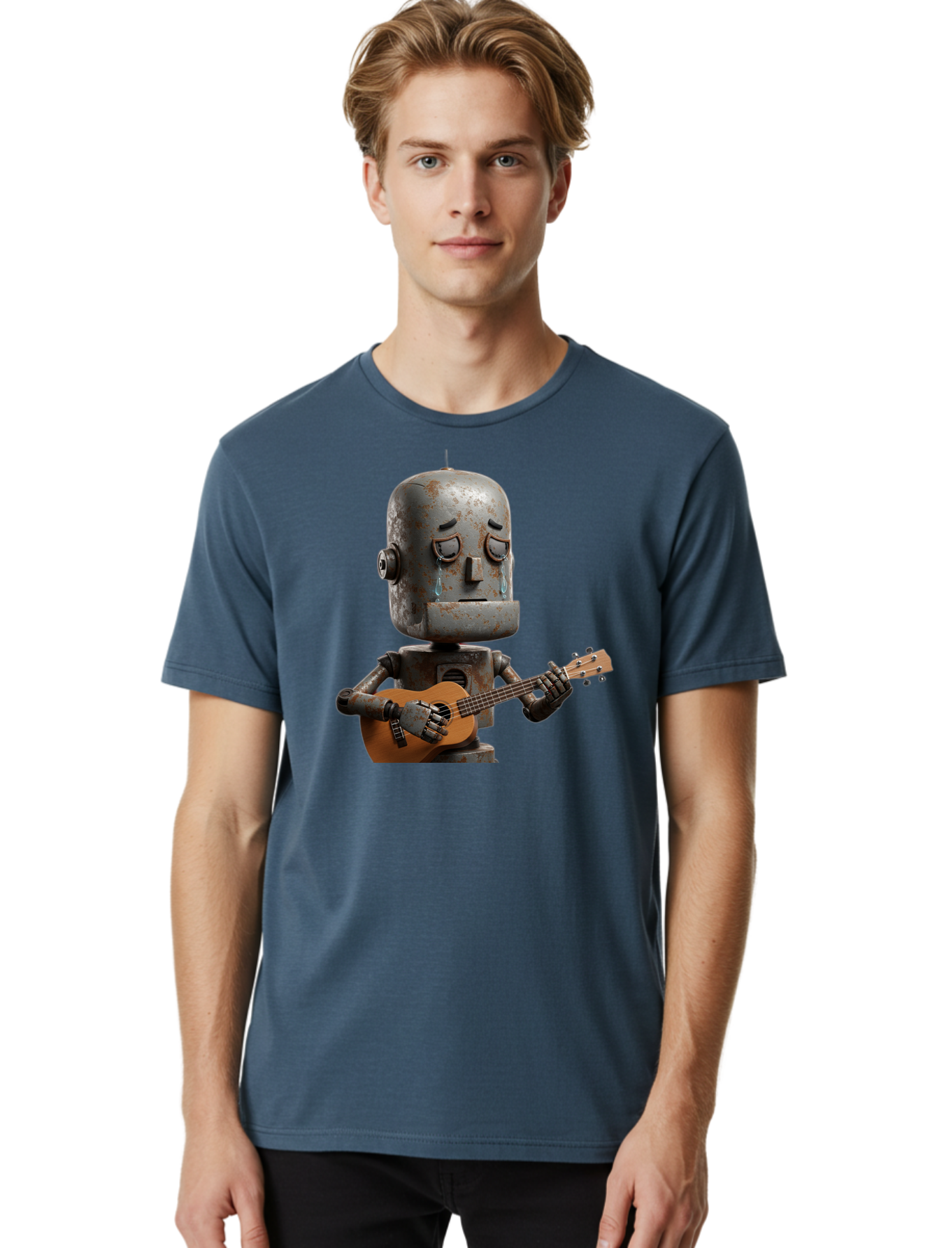 Sad-Robot-Playing-Guitar Men'S Graphic Tee, 100% Cotton, Comfortable Casual Summer Wear, Machine Washable, Vintage Camera, Old Camera, Antique Camera, Black Camera, Classic Photography, Photography Equipment, Nostalgic Device, Film Camera, Bao838