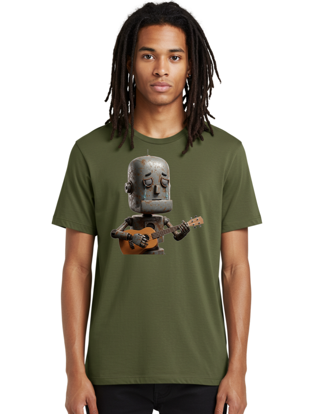 Sad-Robot-Playing-Guitar Men'S Graphic Tee, 100% Cotton, Comfortable Casual Summer Wear, Machine Washable, Vintage Camera, Old Camera, Antique Camera, Black Camera, Classic Photography, Photography Equipment, Nostalgic Device, Film Camera, Bao838