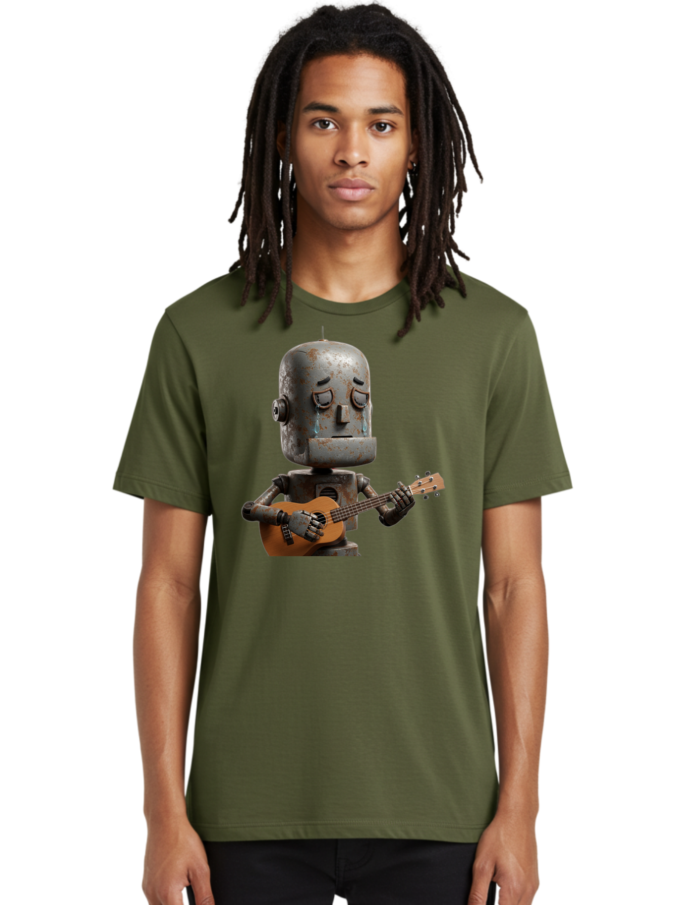 Sad-Robot-Playing-Guitar Men'S Graphic Tee, 100% Cotton, Comfortable Casual Summer Wear, Machine Washable, Vintage Camera, Old Camera, Antique Camera, Black Camera, Classic Photography, Photography Equipment, Nostalgic Device, Film Camera, Bao838