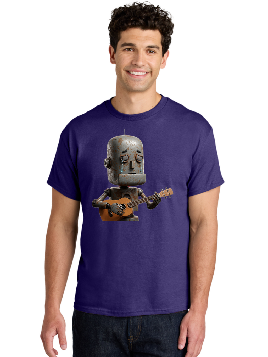 Sad-Robot-Playing-Guitar Men'S Graphic Tee, 100% Cotton, Comfortable Casual Summer Wear, Machine Washable, Vintage Camera, Old Camera, Antique Camera, Black Camera, Classic Photography, Photography Equipment, Nostalgic Device, Film Camera, Bao838