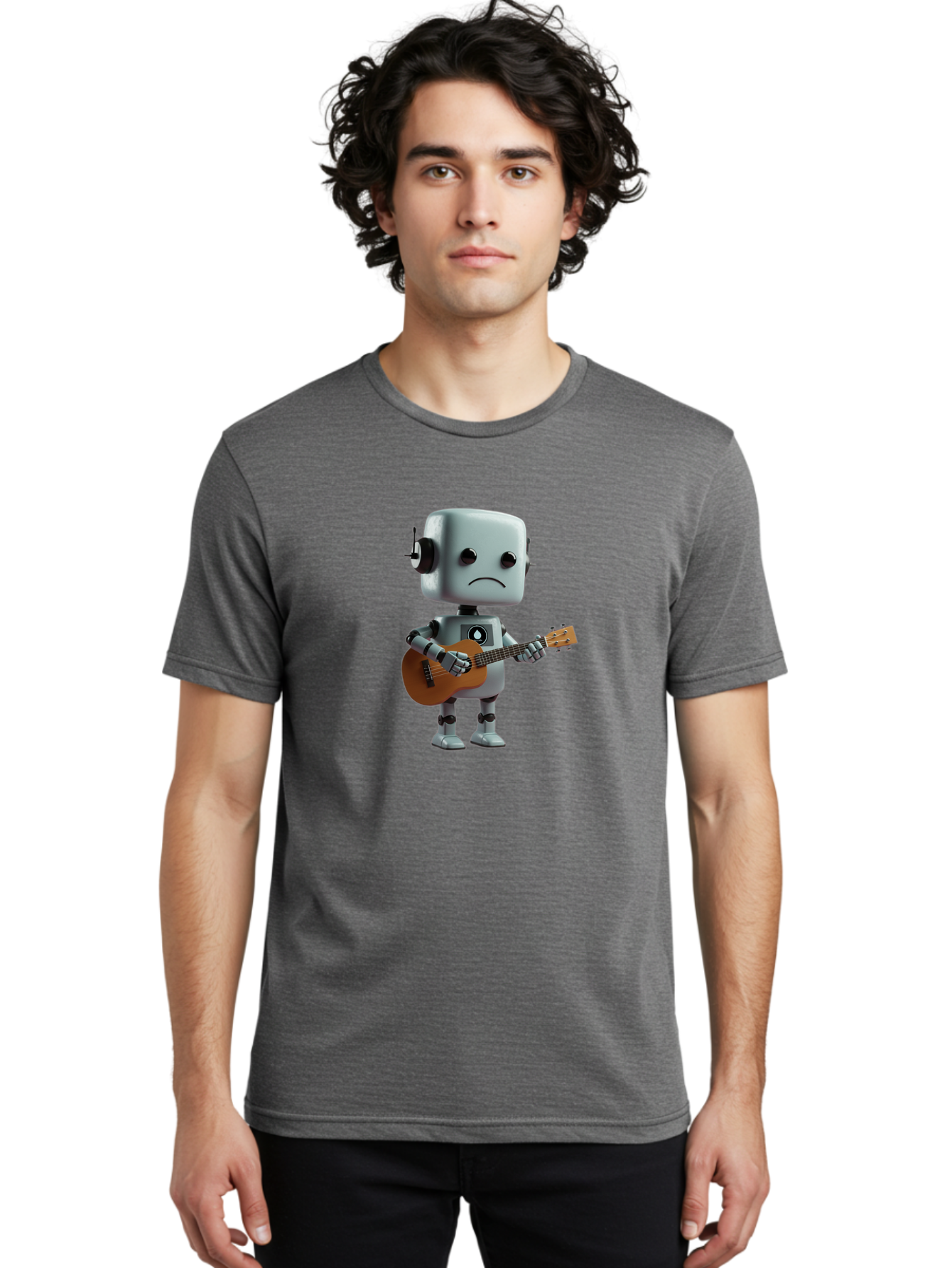 Sad-Robot-With-Guitar-1 Men'S Graphic Tee, 100% Cotton, Comfortable Casual Summer Wear, Machine Washable, Vintage Camera, Old Camera, Antique Camera, Black Camera, Classic Photography, Photography Equipment, Nostalgic Device, Film Camera, Bao839
