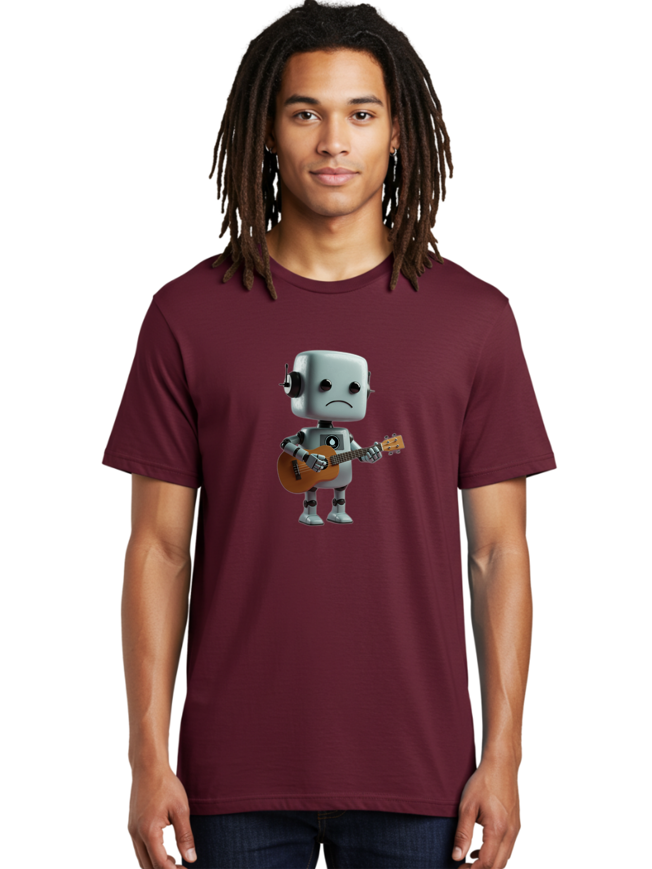 Sad-Robot-With-Guitar-1 Men'S Graphic Tee, 100% Cotton, Comfortable Casual Summer Wear, Machine Washable, Vintage Camera, Old Camera, Antique Camera, Black Camera, Classic Photography, Photography Equipment, Nostalgic Device, Film Camera, Bao839