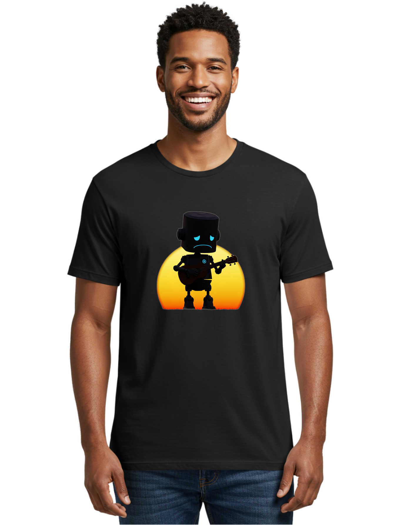 Sad-Robot-With-Guitar-2 Men'S Graphic Tee, 100% Cotton, Comfortable Casual Summer Wear, Machine Washable, Vintage Camera, Old Camera, Antique Camera, Black Camera, Classic Photography, Photography Equipment, Nostalgic Device, Film Camera, Bao840