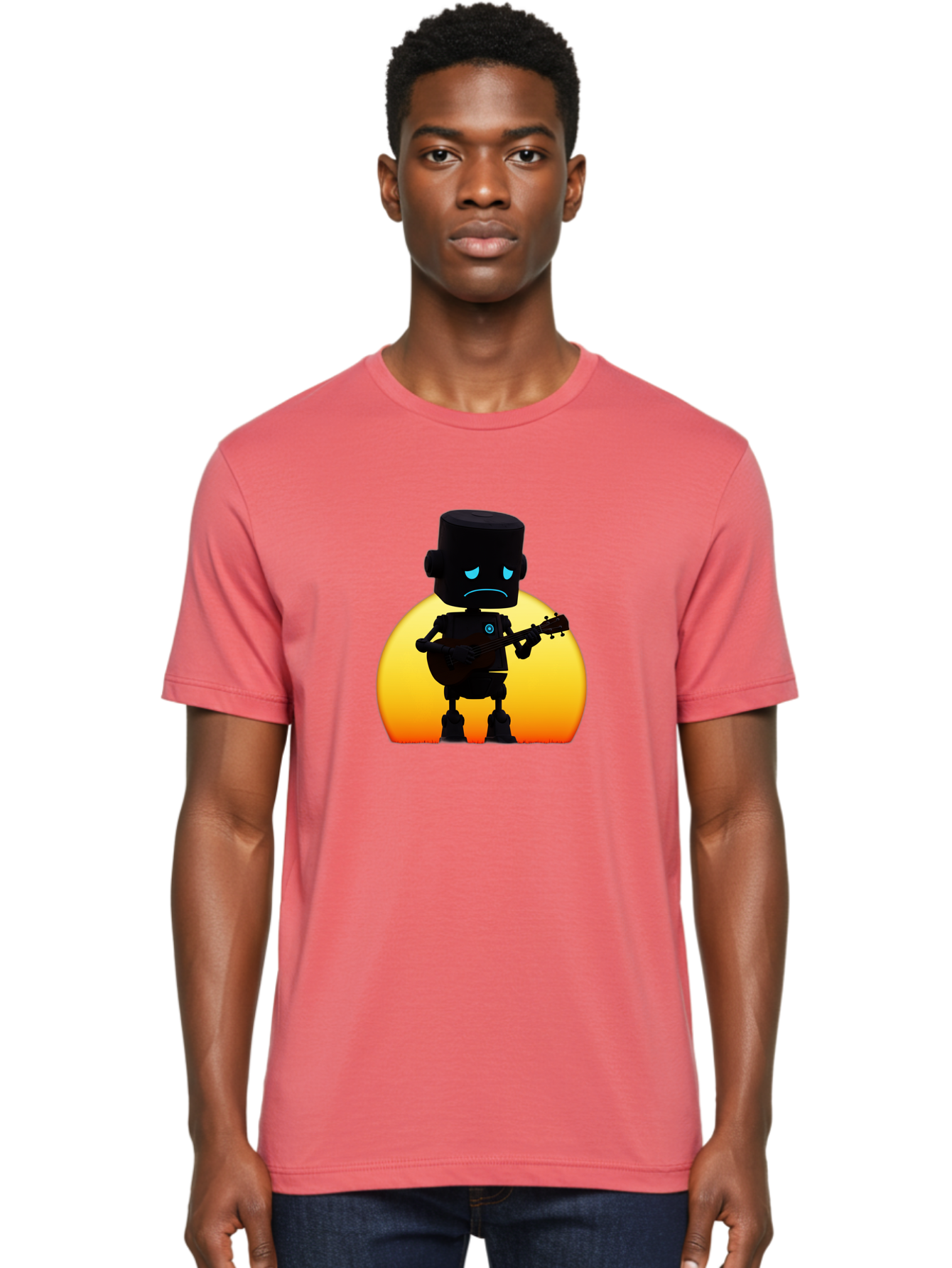 Sad-Robot-With-Guitar-2 Men'S Graphic Tee, 100% Cotton, Comfortable Casual Summer Wear, Machine Washable, Vintage Camera, Old Camera, Antique Camera, Black Camera, Classic Photography, Photography Equipment, Nostalgic Device, Film Camera, Bao840
