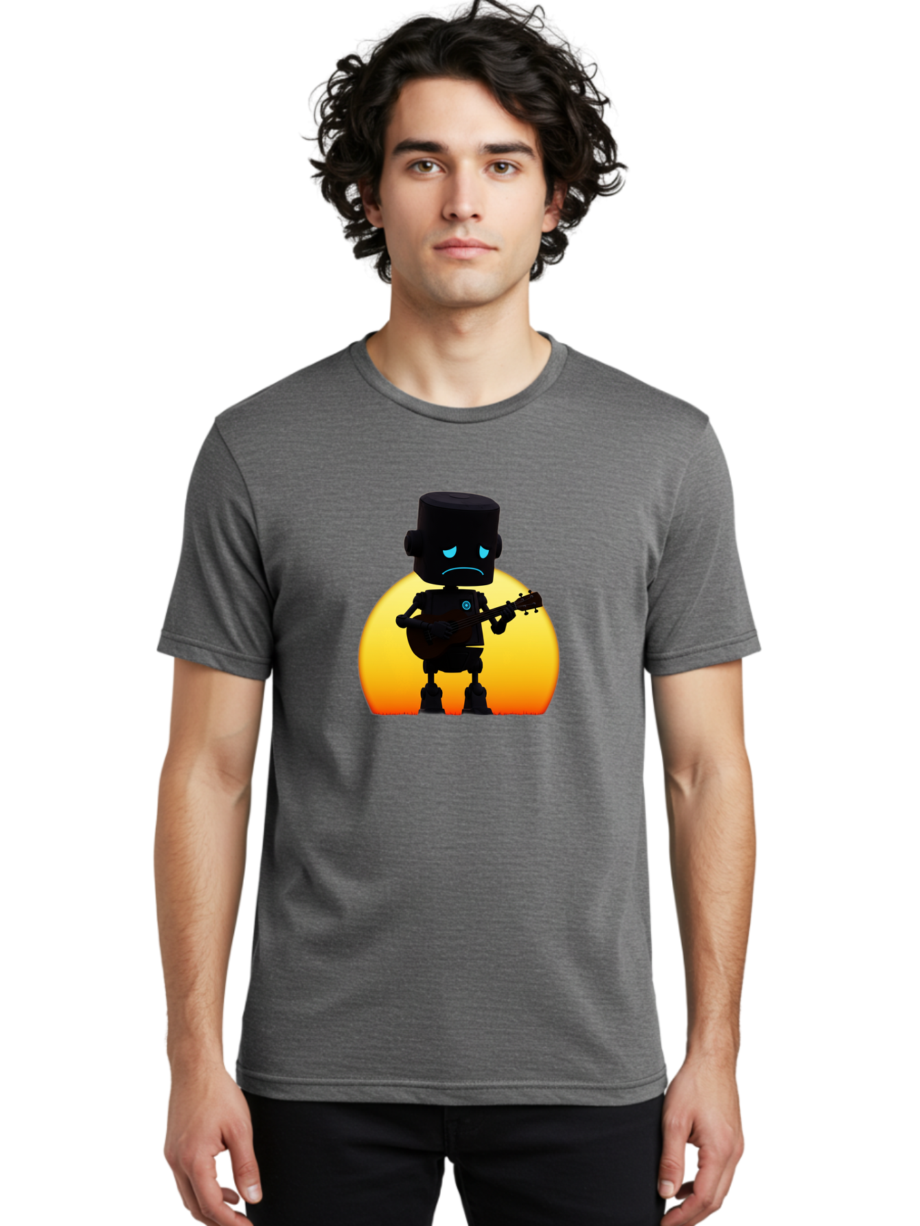 Sad-Robot-With-Guitar-2 Men'S Graphic Tee, 100% Cotton, Comfortable Casual Summer Wear, Machine Washable, Vintage Camera, Old Camera, Antique Camera, Black Camera, Classic Photography, Photography Equipment, Nostalgic Device, Film Camera, Bao840
