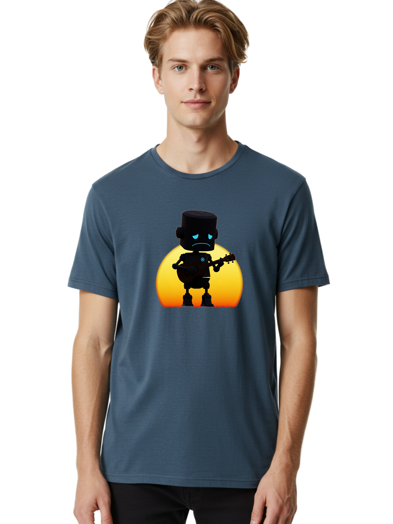 Sad-Robot-With-Guitar-2 Men'S Graphic Tee, 100% Cotton, Comfortable Casual Summer Wear, Machine Washable, Vintage Camera, Old Camera, Antique Camera, Black Camera, Classic Photography, Photography Equipment, Nostalgic Device, Film Camera, Bao840