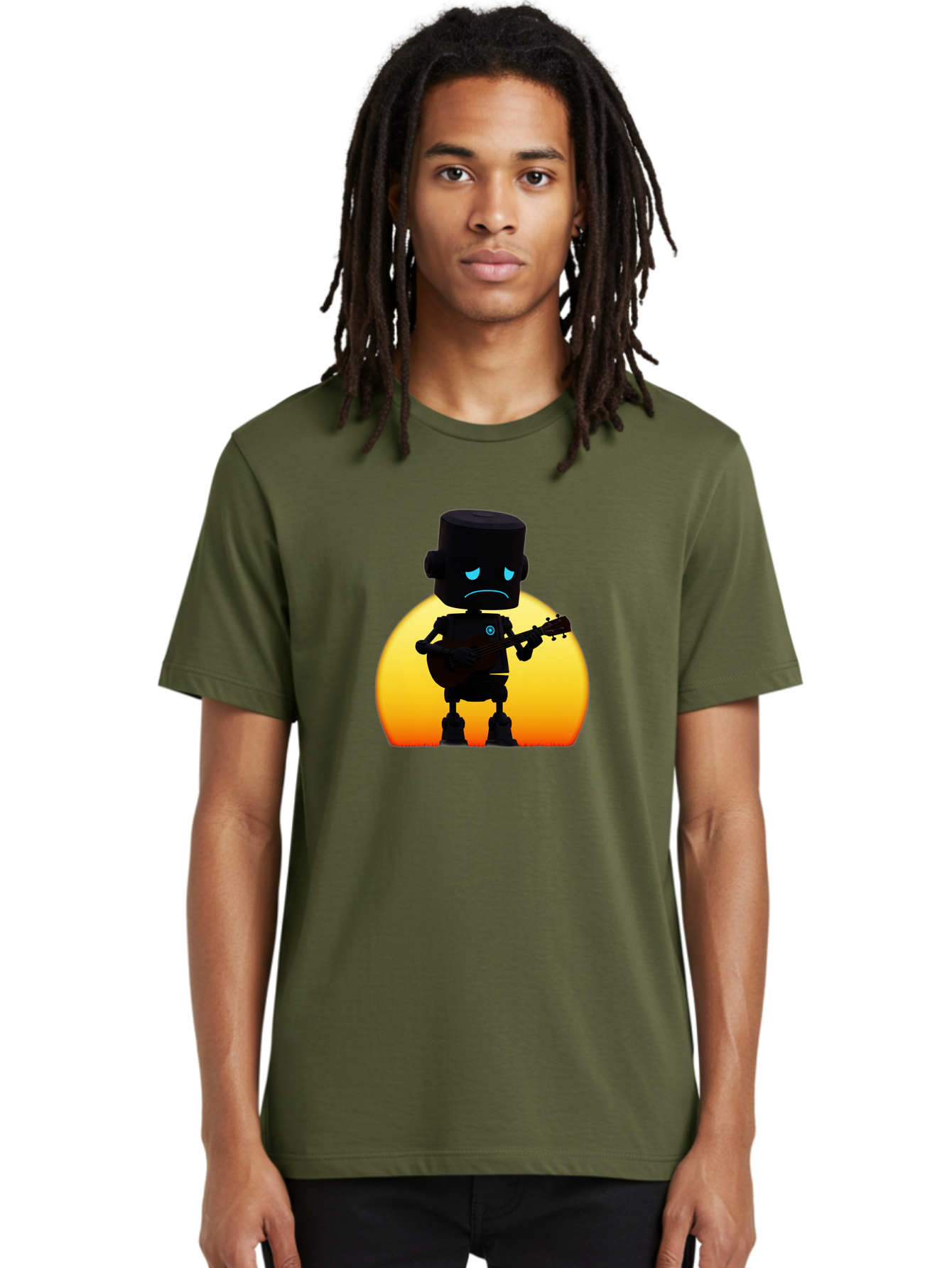 Sad-Robot-With-Guitar-2 Men'S Graphic Tee, 100% Cotton, Comfortable Casual Summer Wear, Machine Washable, Vintage Camera, Old Camera, Antique Camera, Black Camera, Classic Photography, Photography Equipment, Nostalgic Device, Film Camera, Bao840