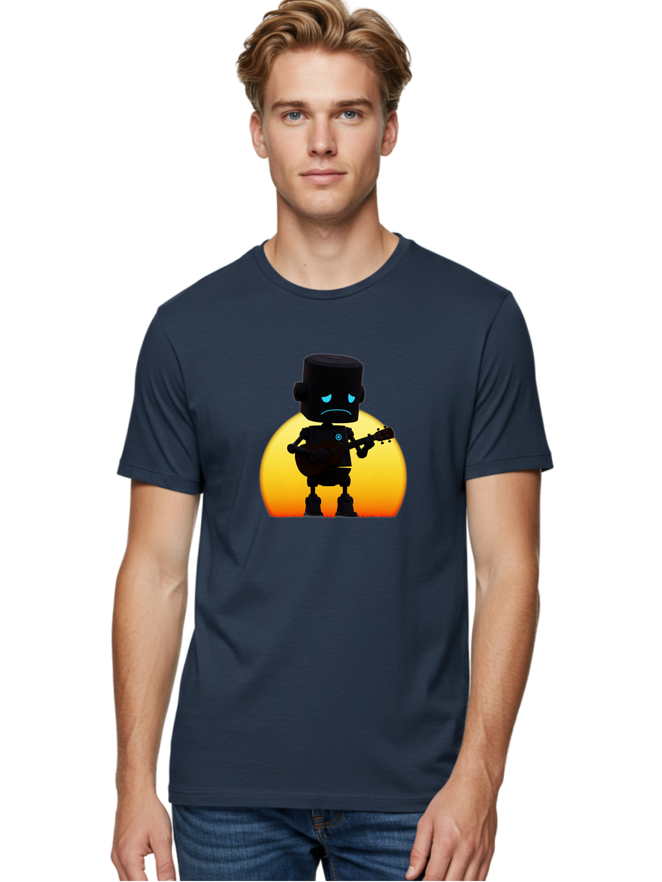 Sad-Robot-With-Guitar-2 Men'S Graphic Tee, 100% Cotton, Comfortable Casual Summer Wear, Machine Washable, Vintage Camera, Old Camera, Antique Camera, Black Camera, Classic Photography, Photography Equipment, Nostalgic Device, Film Camera, Bao840