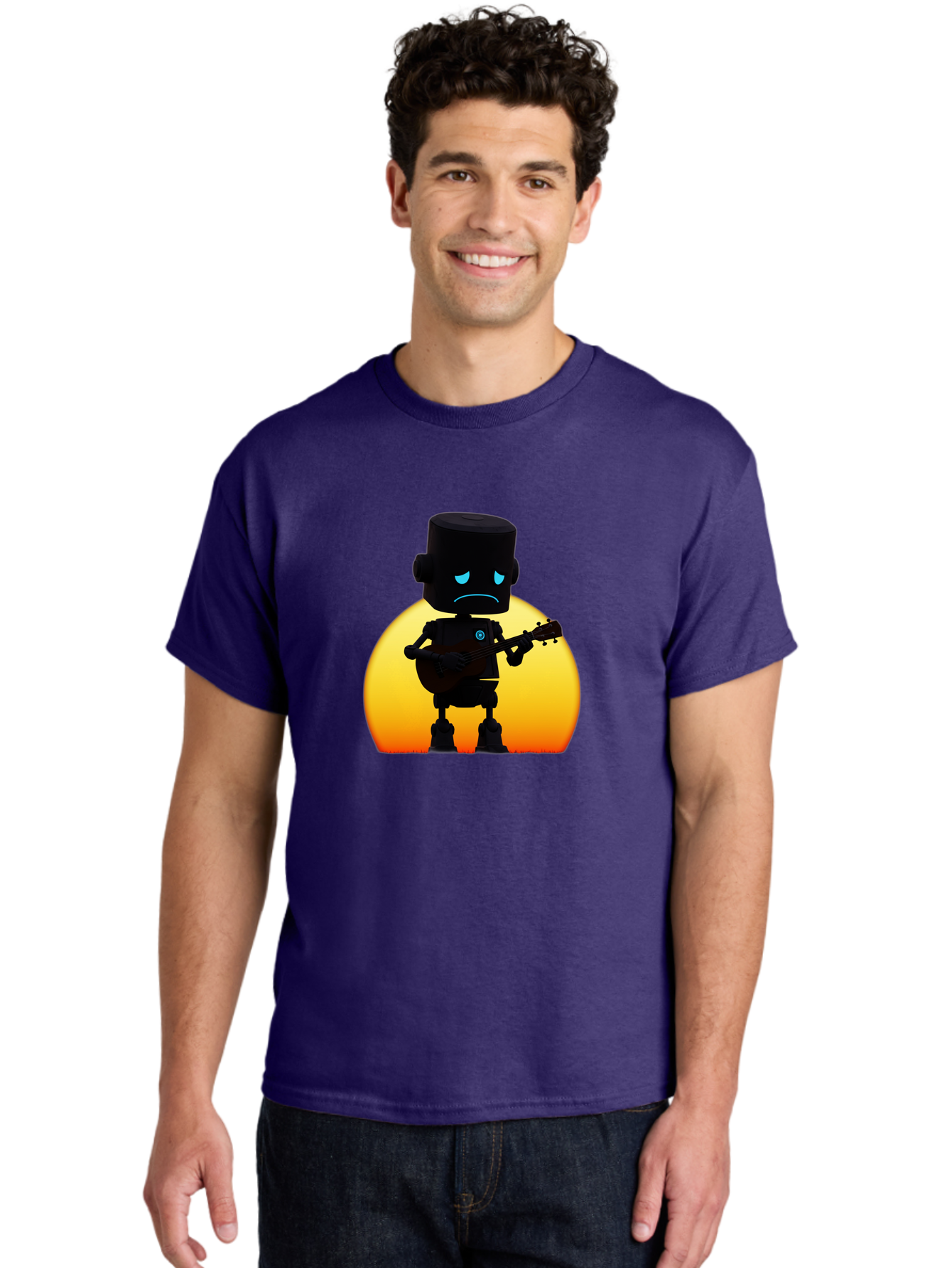 Sad-Robot-With-Guitar-2 Men'S Graphic Tee, 100% Cotton, Comfortable Casual Summer Wear, Machine Washable, Vintage Camera, Old Camera, Antique Camera, Black Camera, Classic Photography, Photography Equipment, Nostalgic Device, Film Camera, Bao840