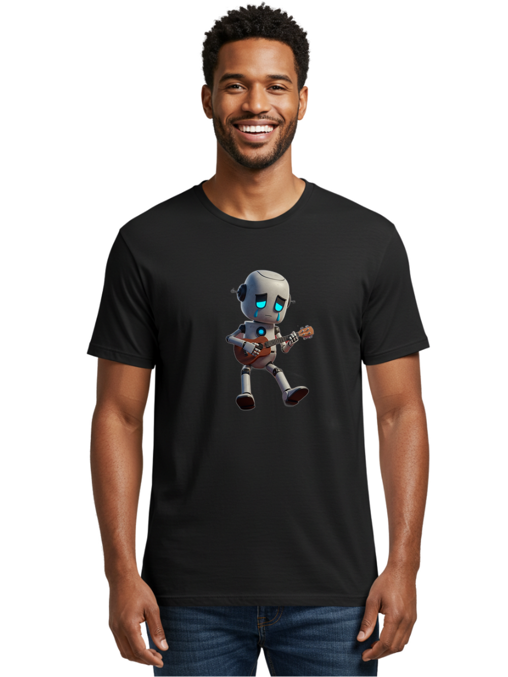 Sad-Robot-With-Guitar Men'S Graphic Tee, 100% Cotton, Comfortable Casual Summer Wear, Machine Washable, Vintage Camera, Old Camera, Antique Camera, Black Camera, Classic Photography, Photography Equipment, Nostalgic Device, Film Camera, Bao841